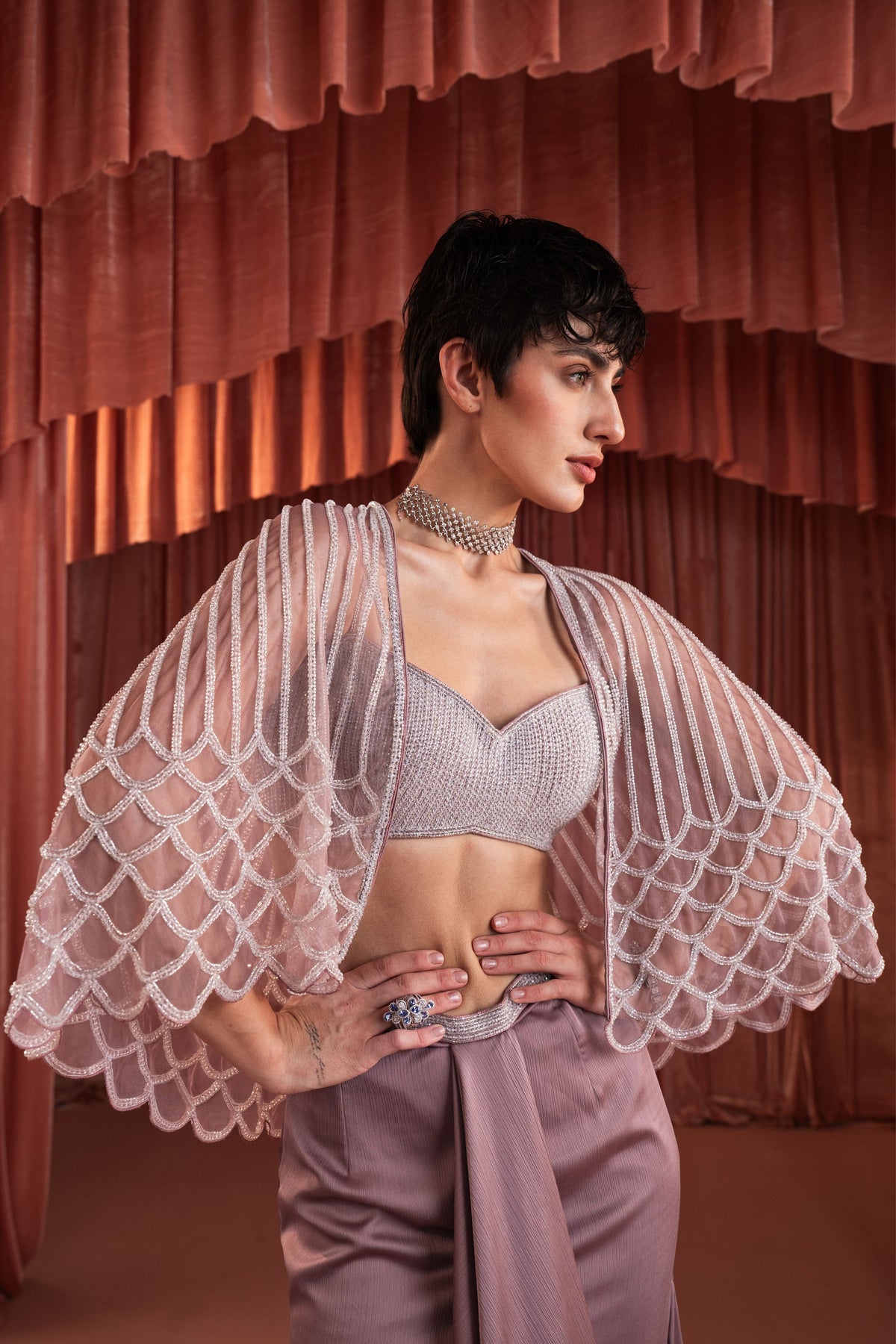Purple Beaded Cape Set