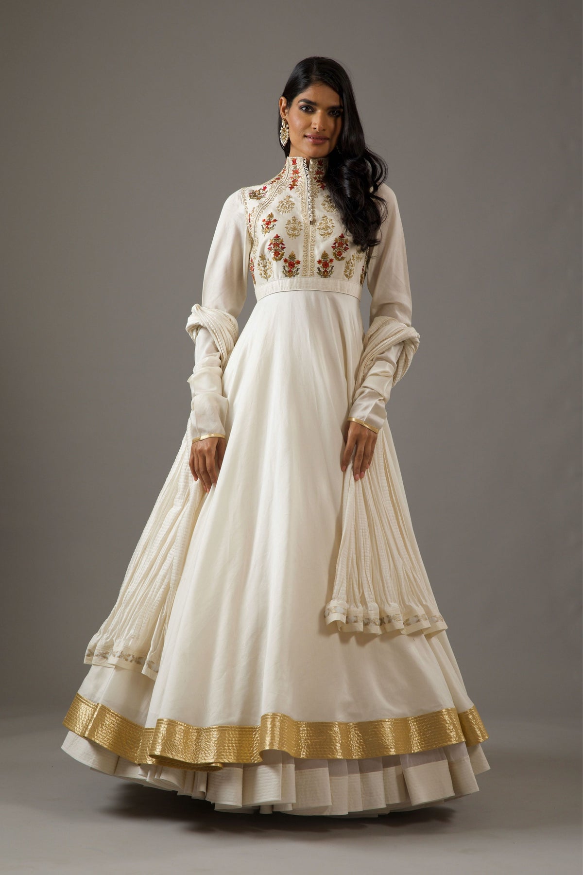 Chanderi Anarkali Set in Ivory