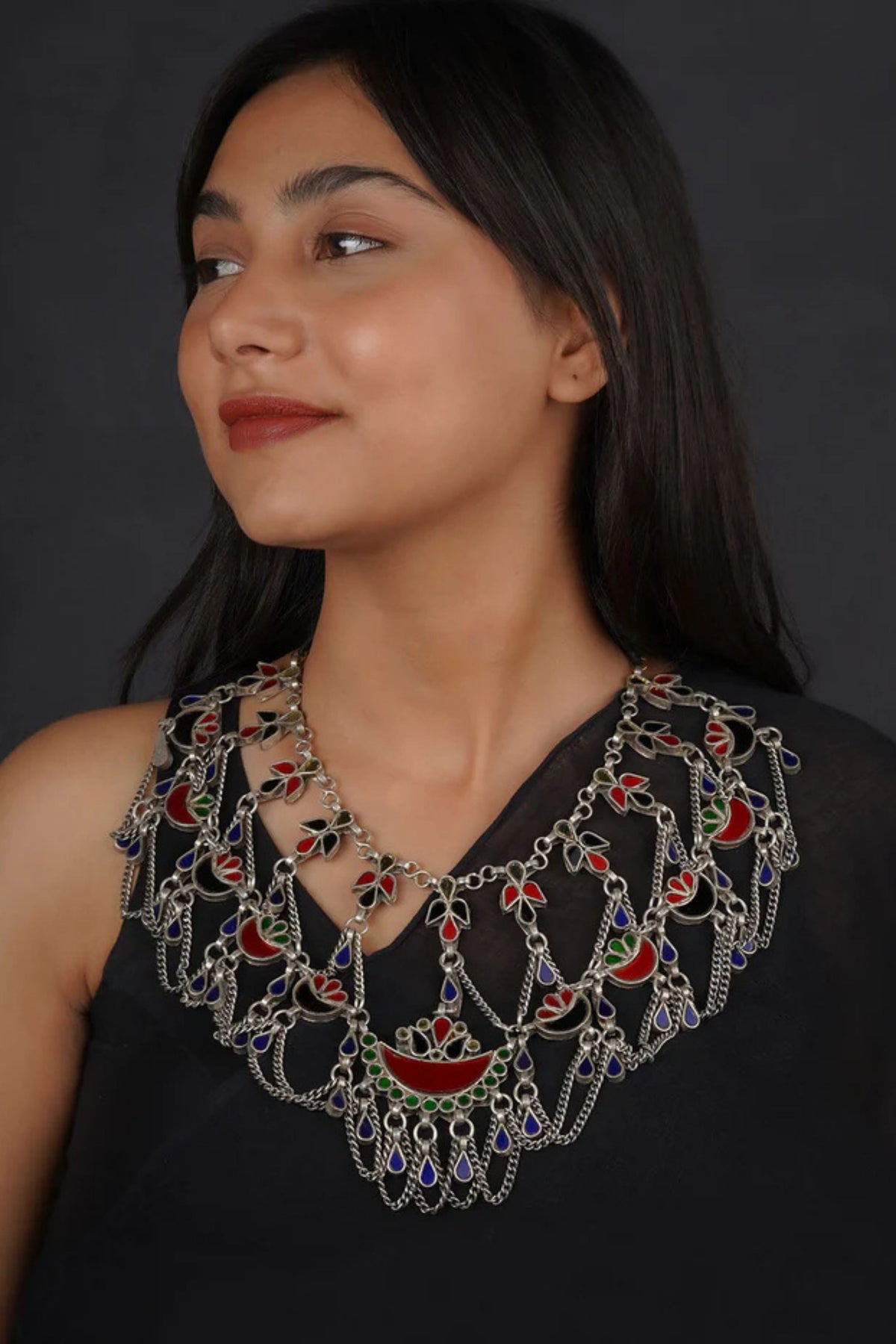 Multicolor Silver Plated Tribal Necklace