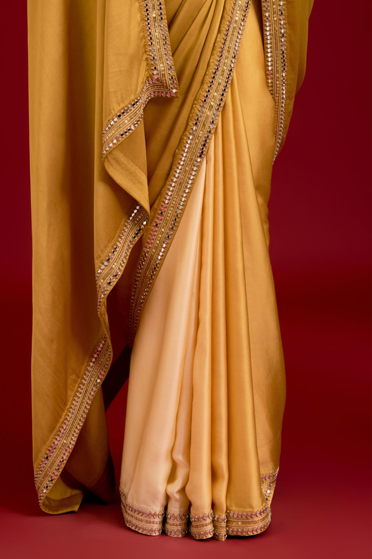 Mustard Embroidered Saree Set