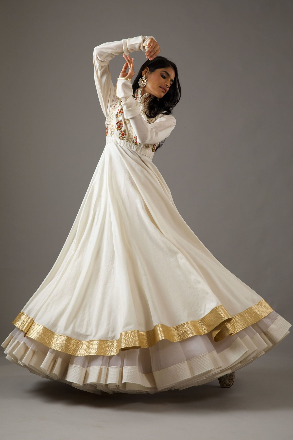 Chanderi Anarkali Set in Ivory