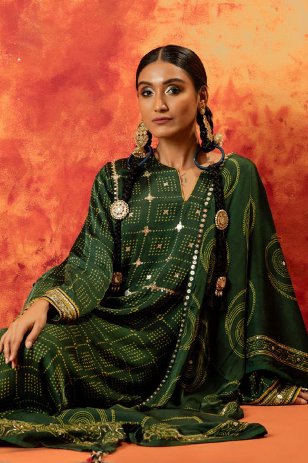 Sitara Ajrakh Green Kurta Set