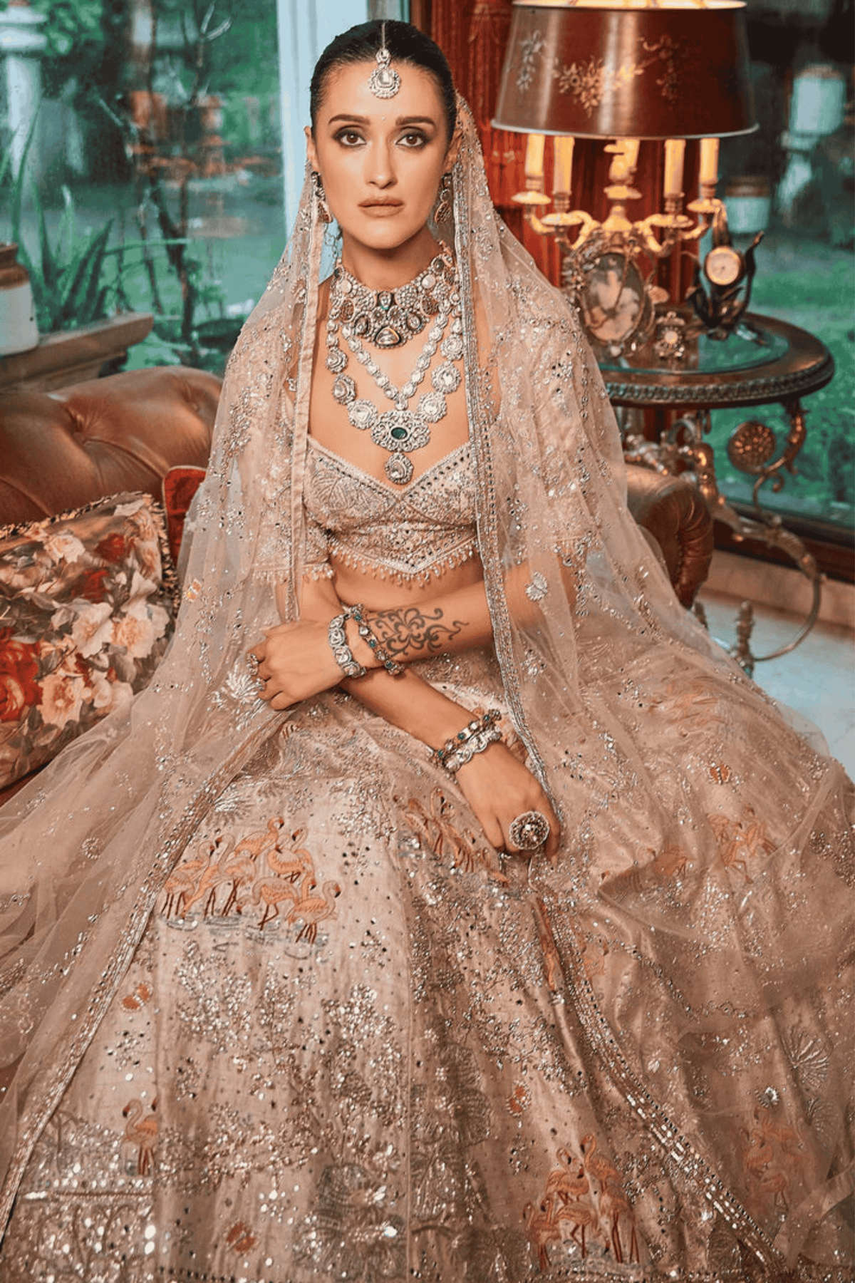 Ekru Flamingo Lehenga Set