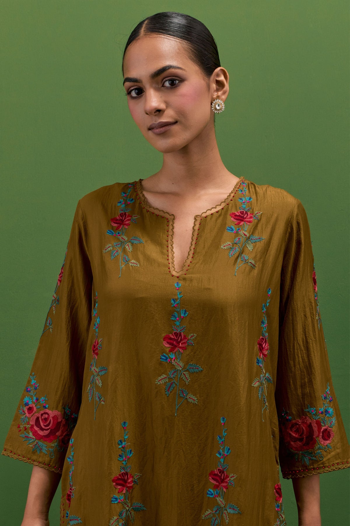 Golden Olive Slit Kurta Set