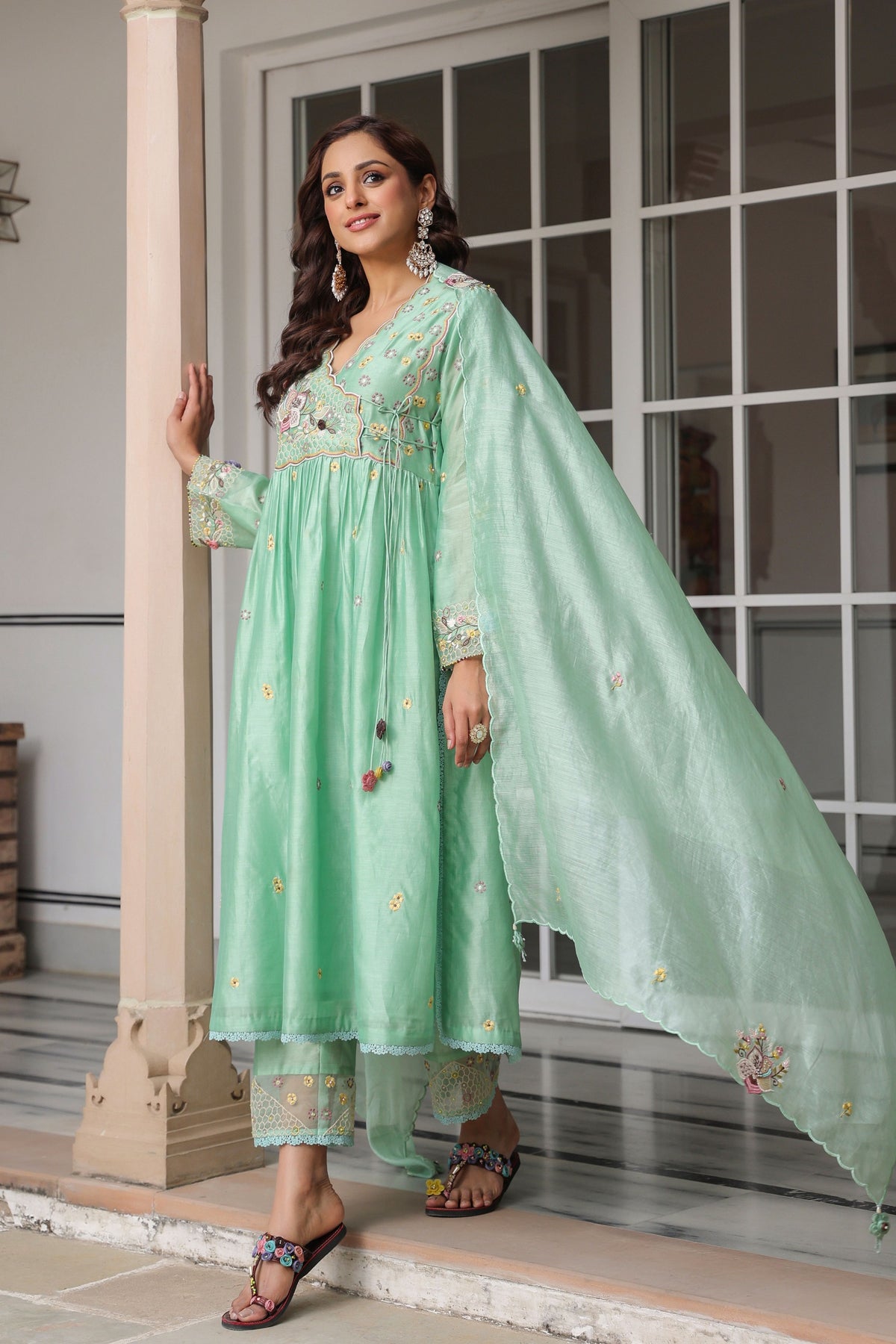 Gulzar Green Frockstyle Kurta Set