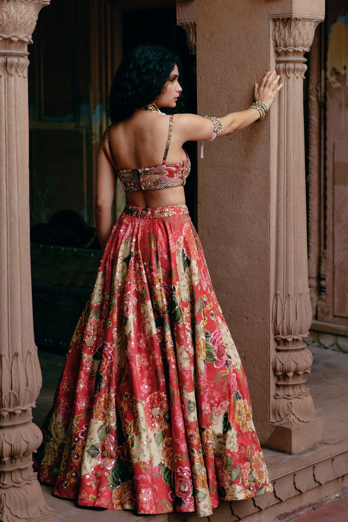 Red Map Printed Lehenga Set