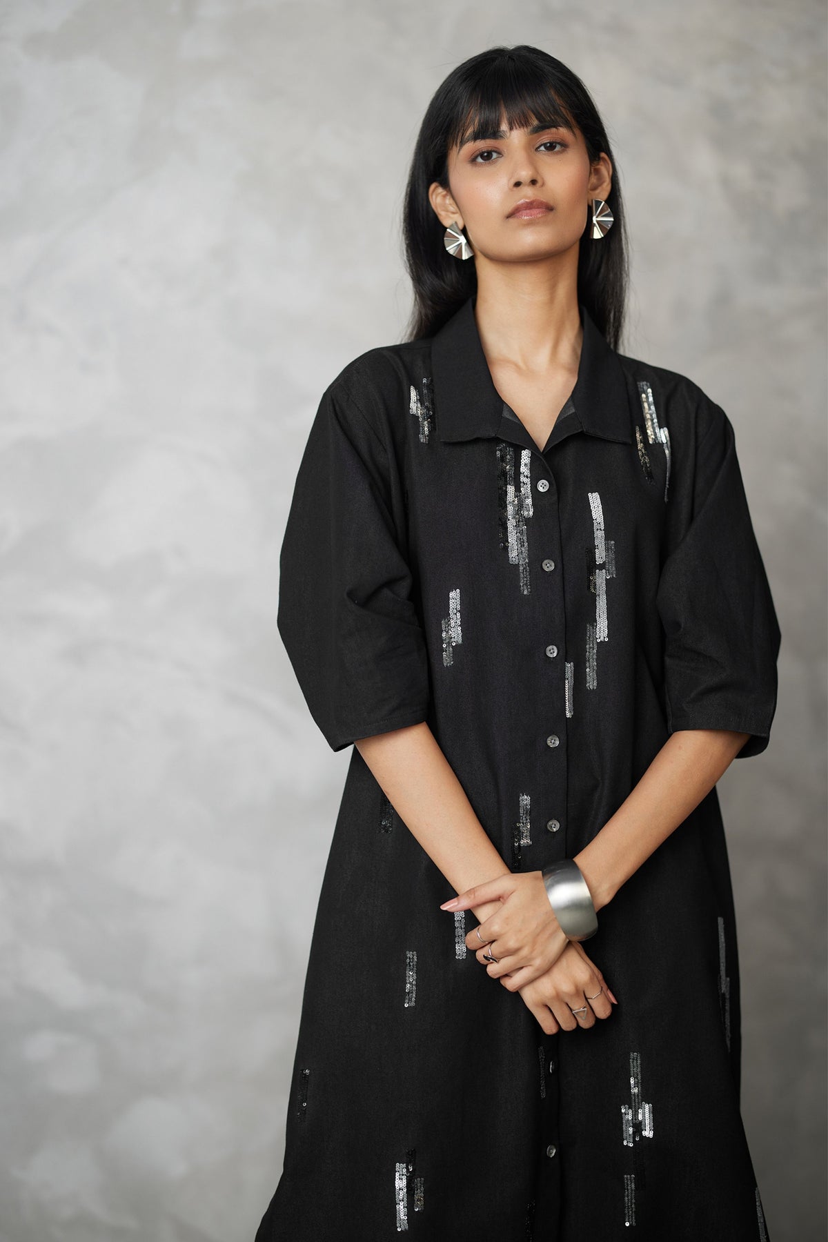 Bubble Sleeve Lounge Black Dress