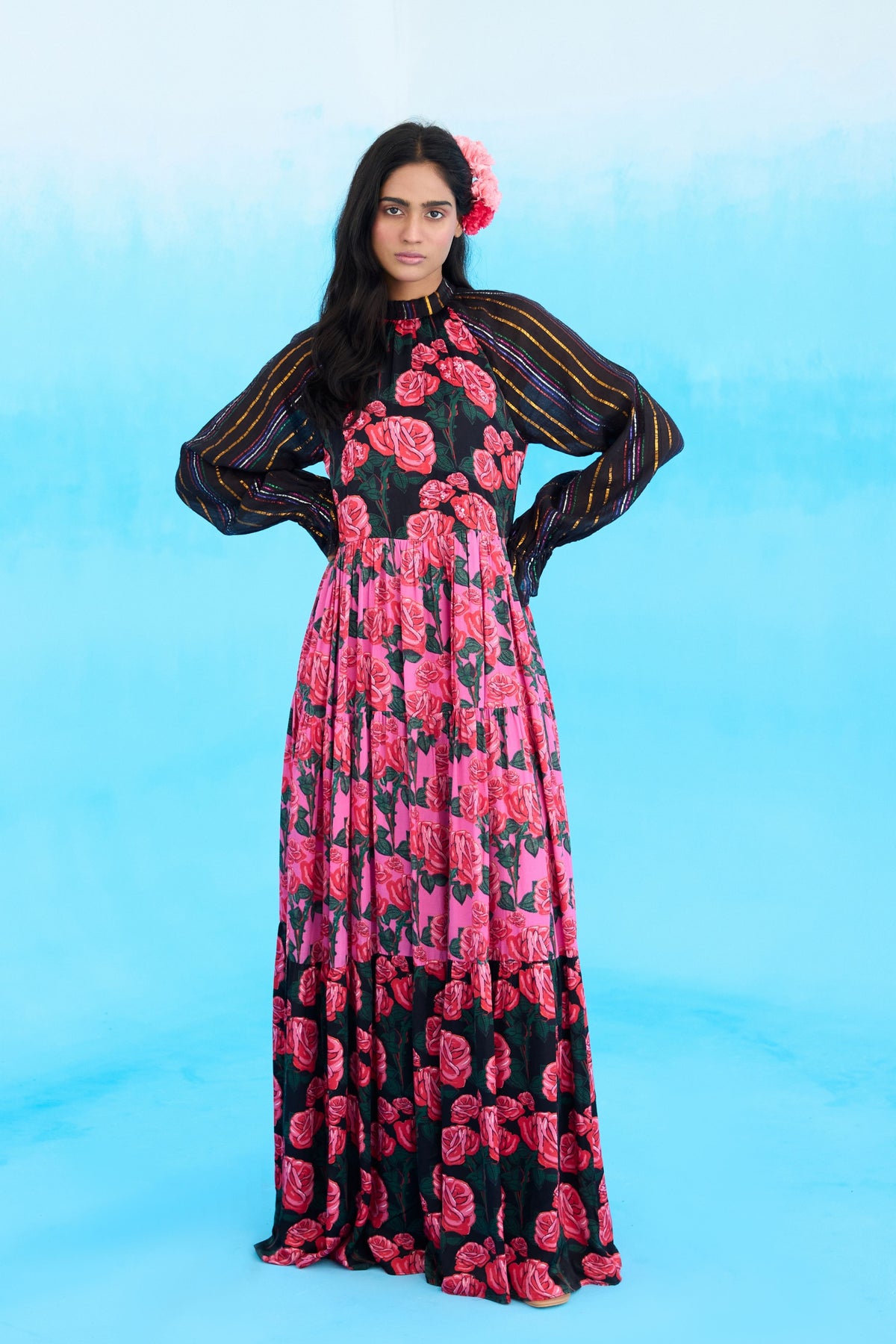 Pink Rose Tier Maxi Dress