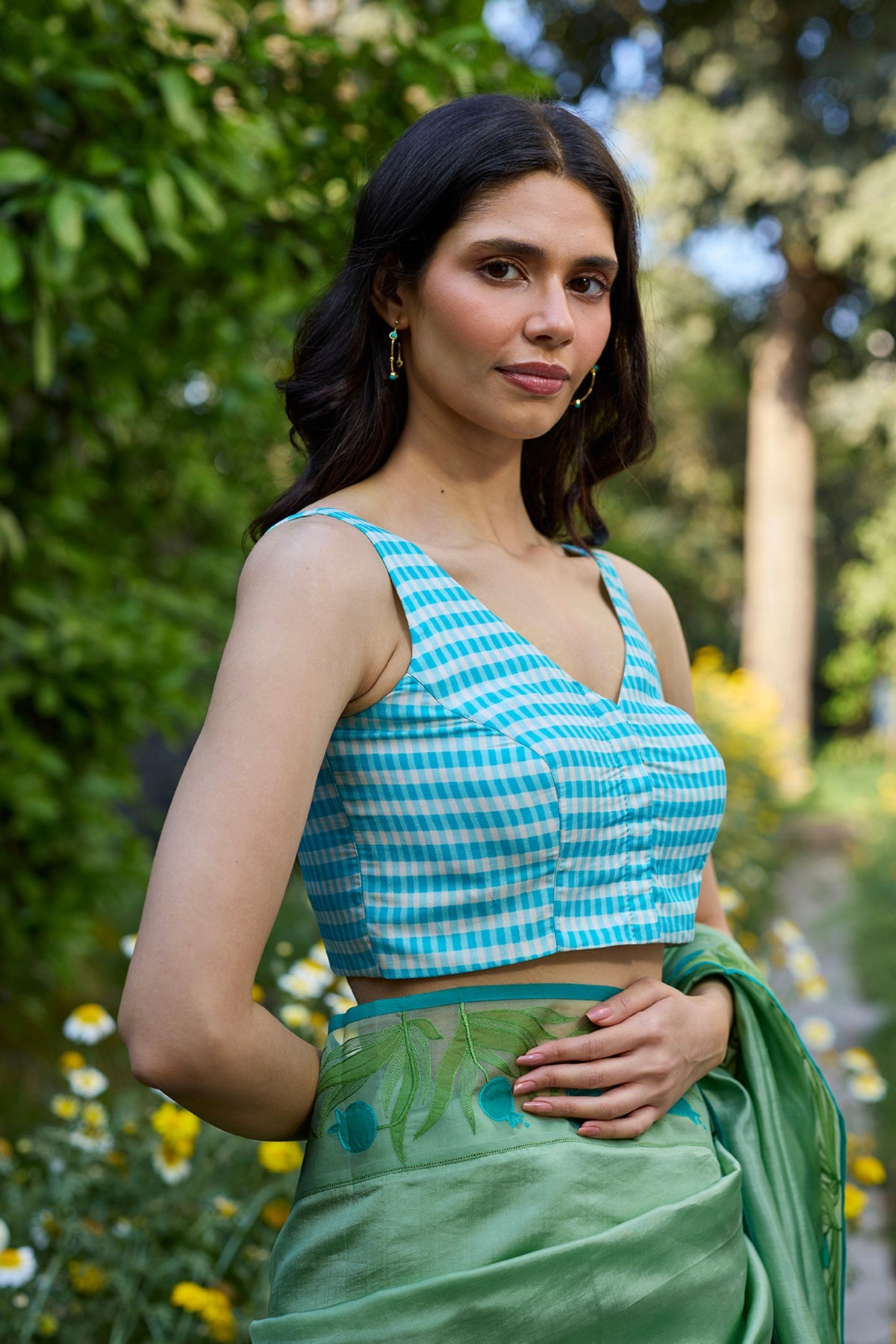 Windowpane Blue Checkered Blouse
