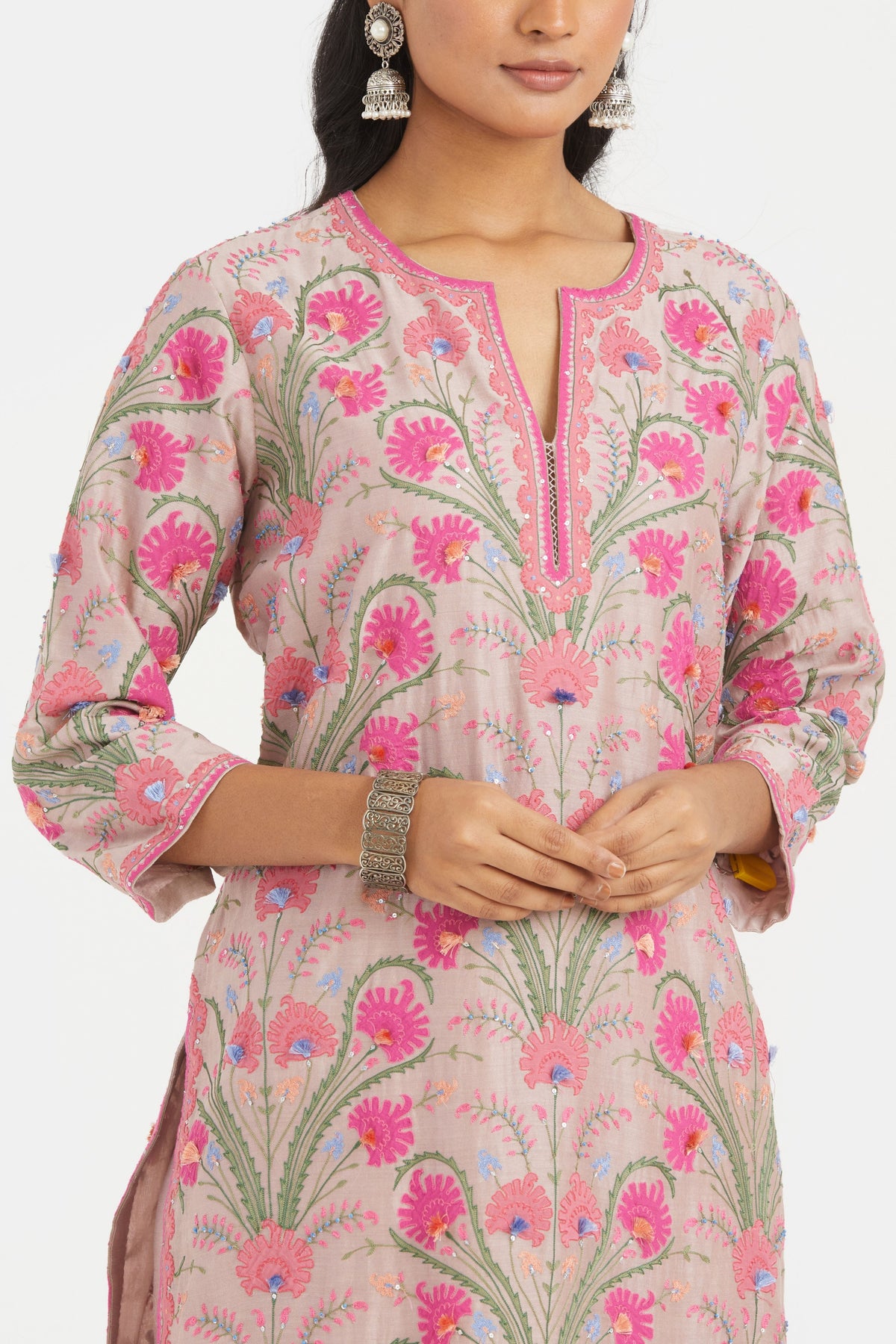 Appliqué Floral Lilac Kurta Set