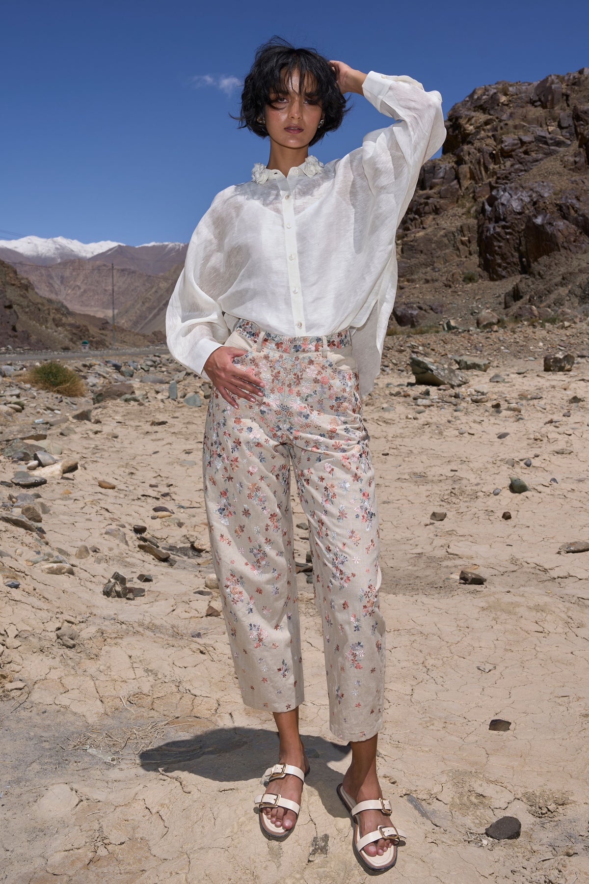 Floral Collar Silk Linen Shirt