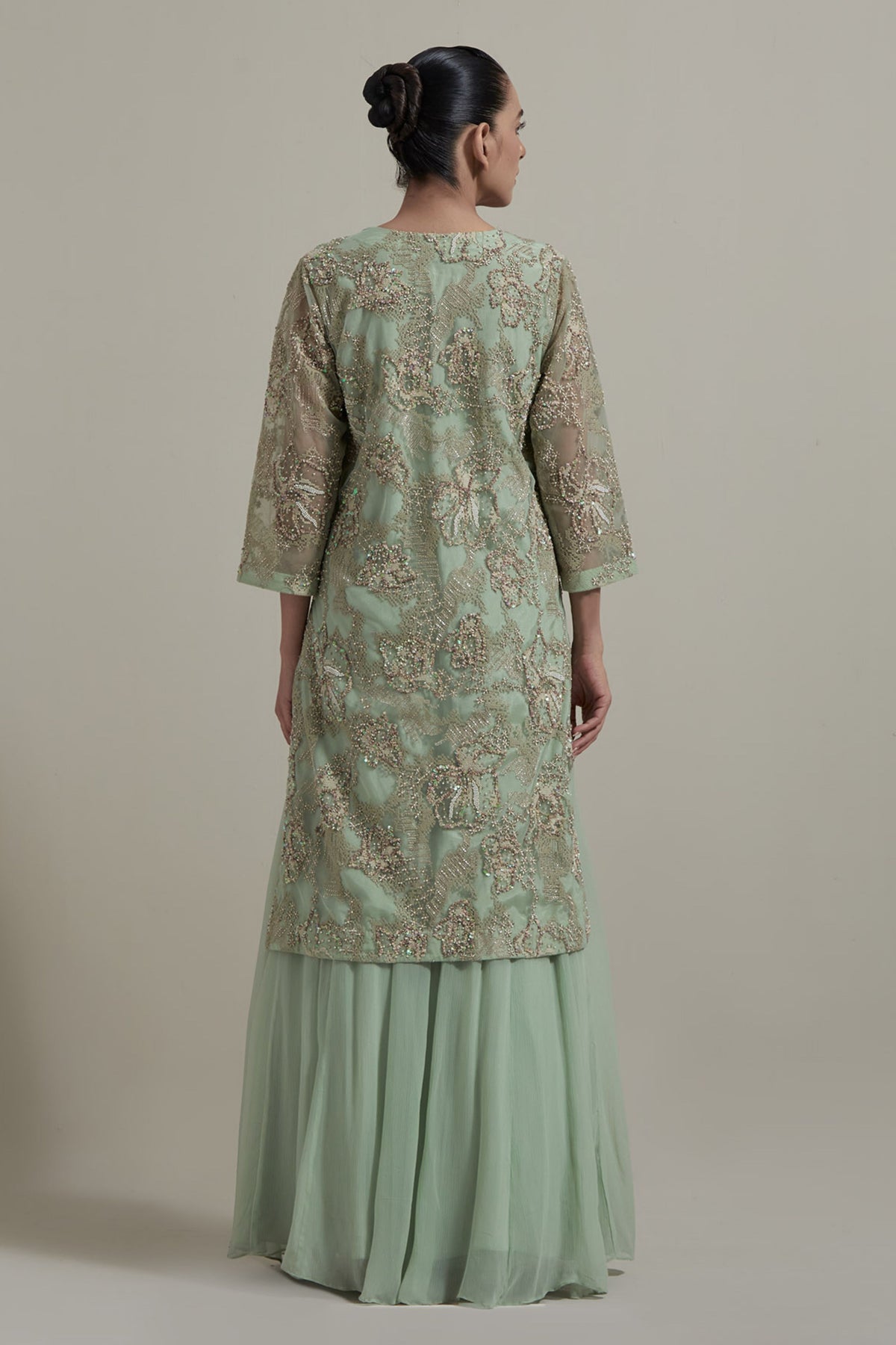 Green Embellished Jacket Set