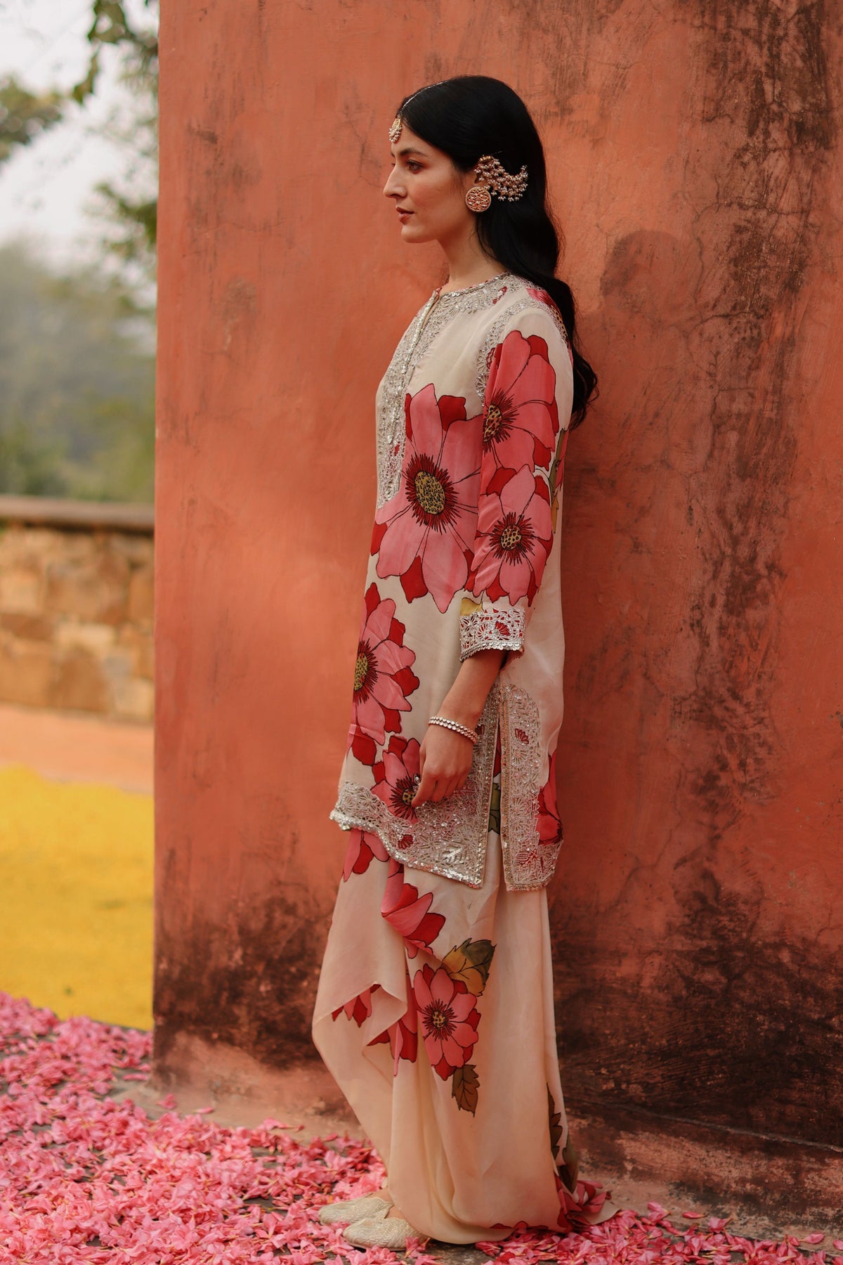 Ivory Petal Kalam Skirt Set