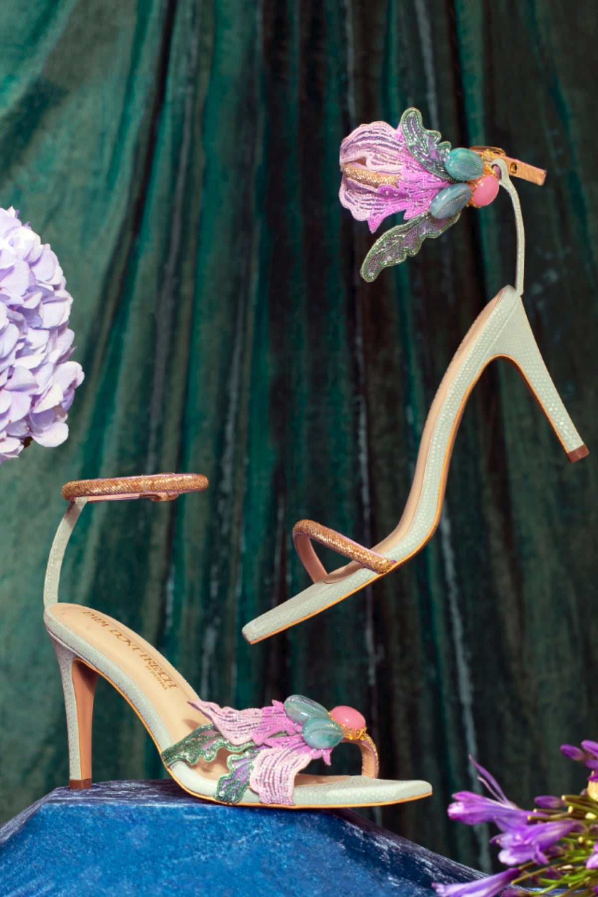 Zazu - Gold Embellished Open Toe Stilettos