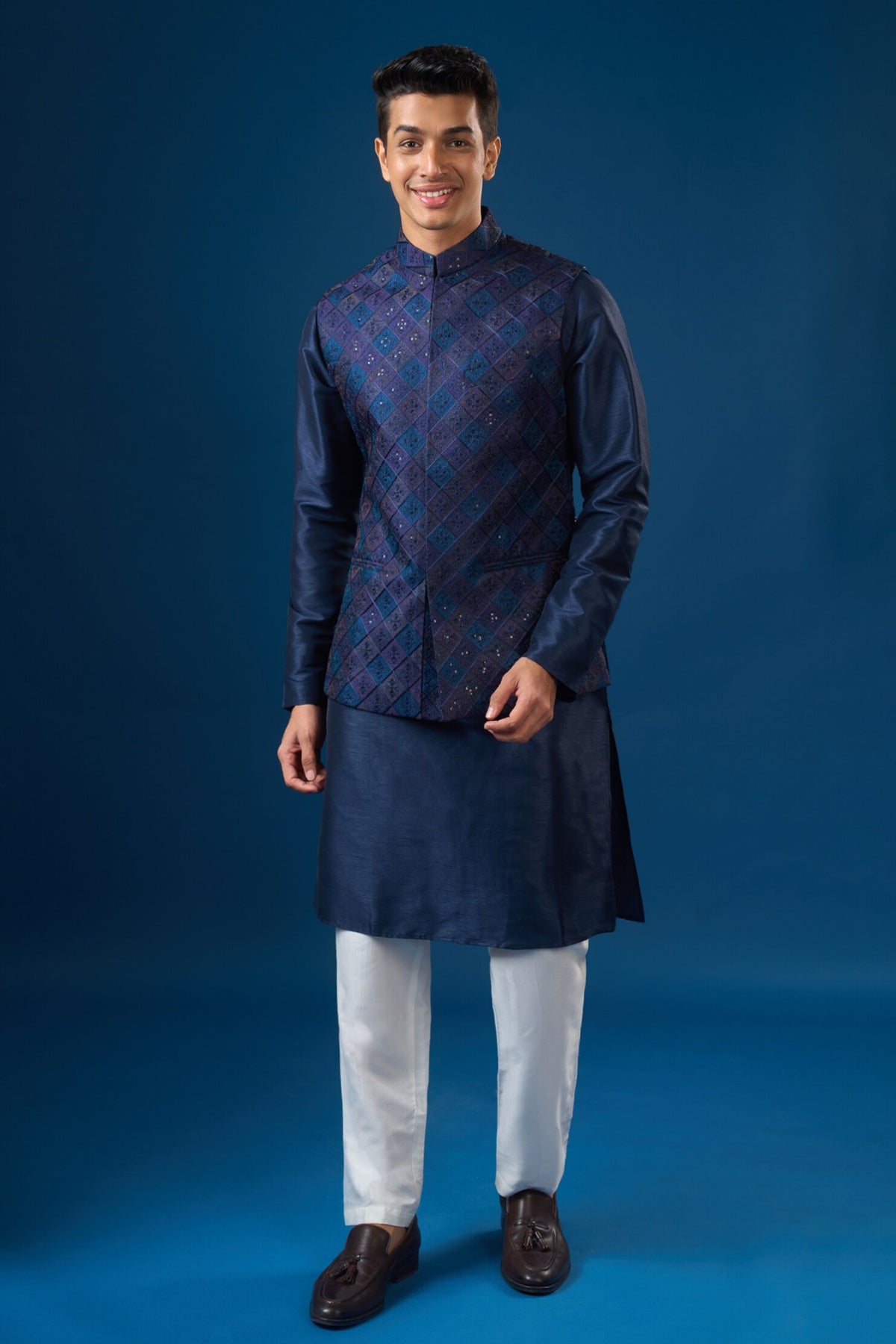 Royal Blue Kurta-bundi Set