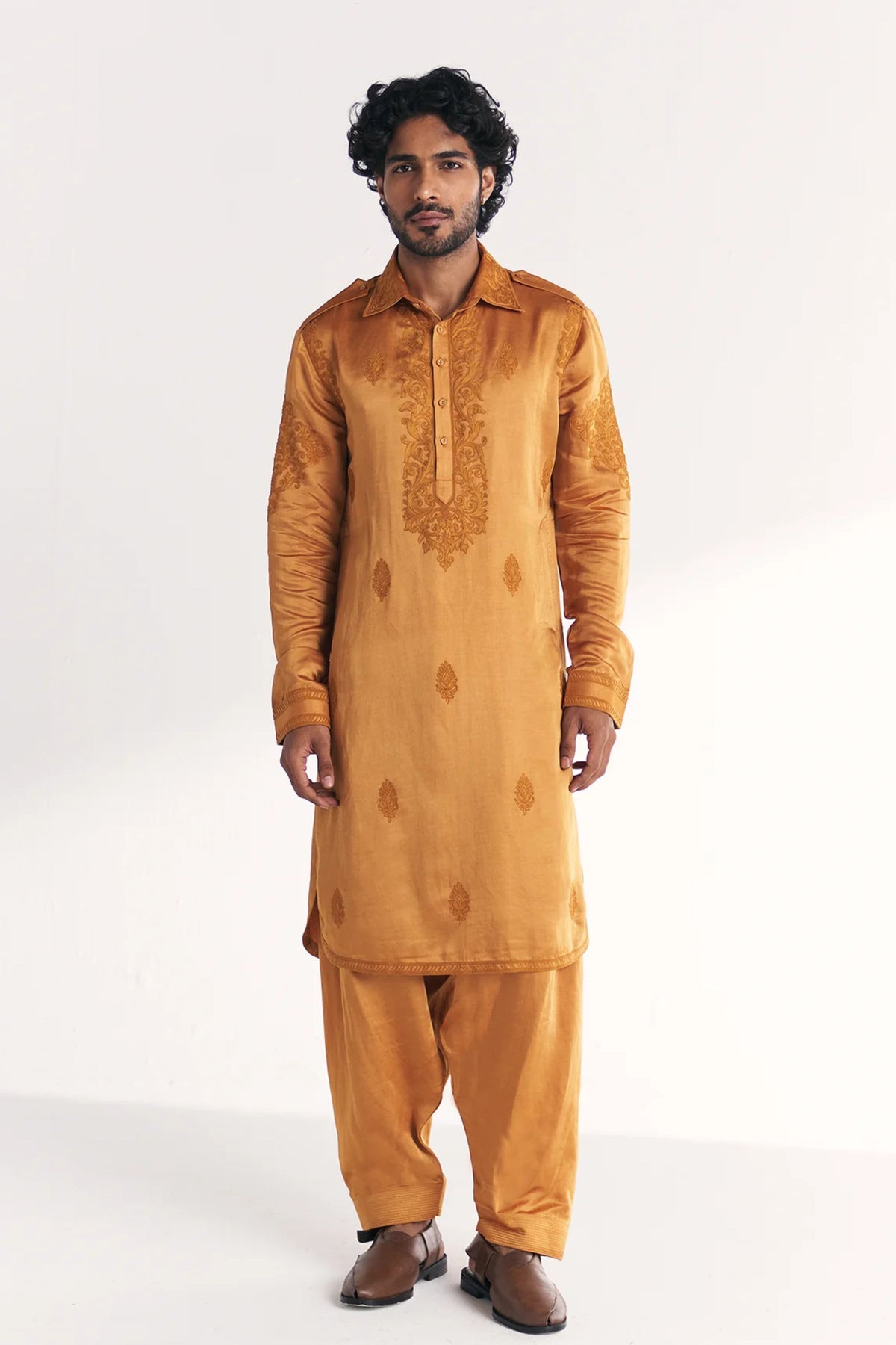 Nazir Mustard Pathani Kurta Set