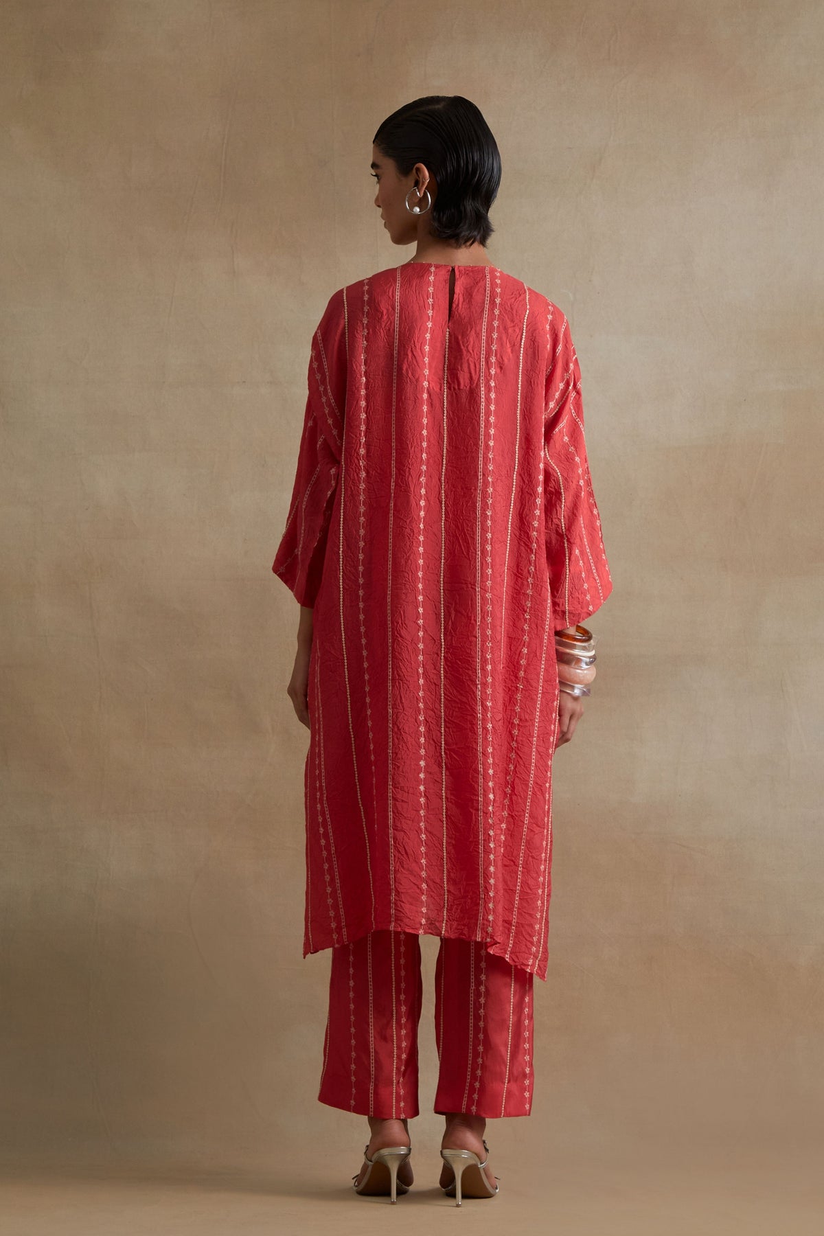 Tomato Floral Cutwork Tunic Set