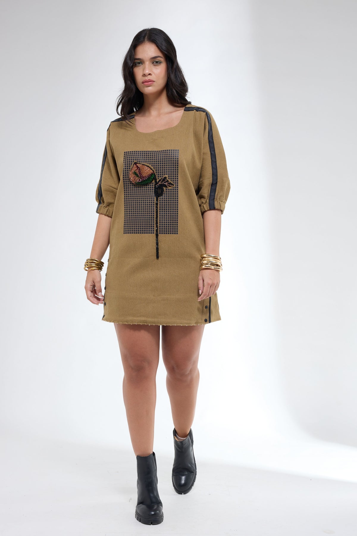 Denim Shift Khaki Dress