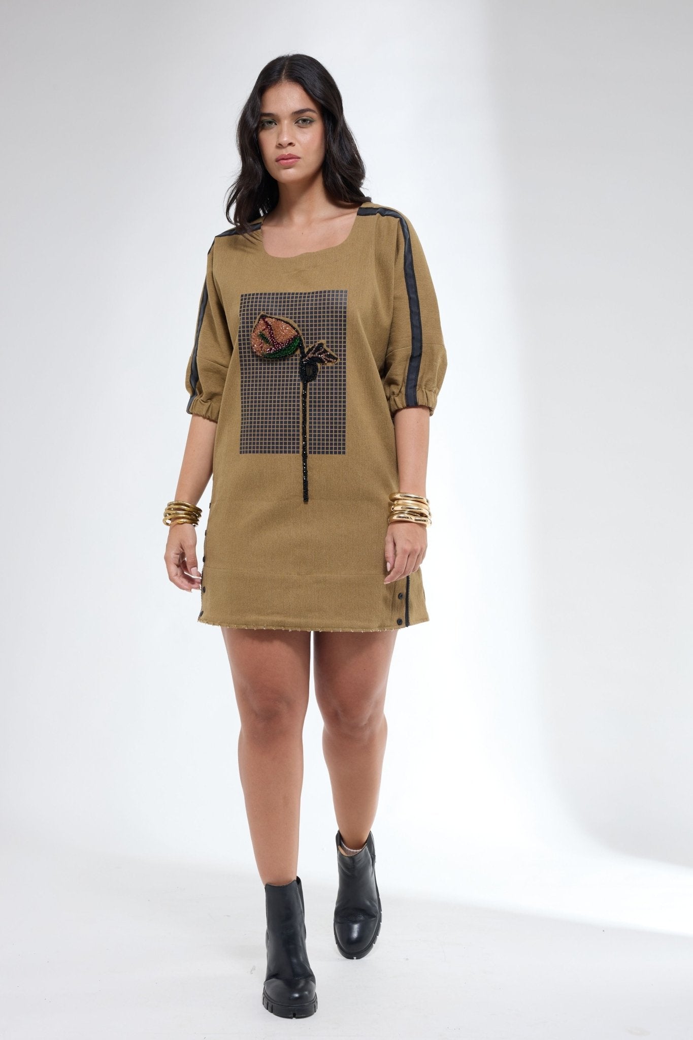 Denim Shift Khaki Dress - Krati Jain - Elahe