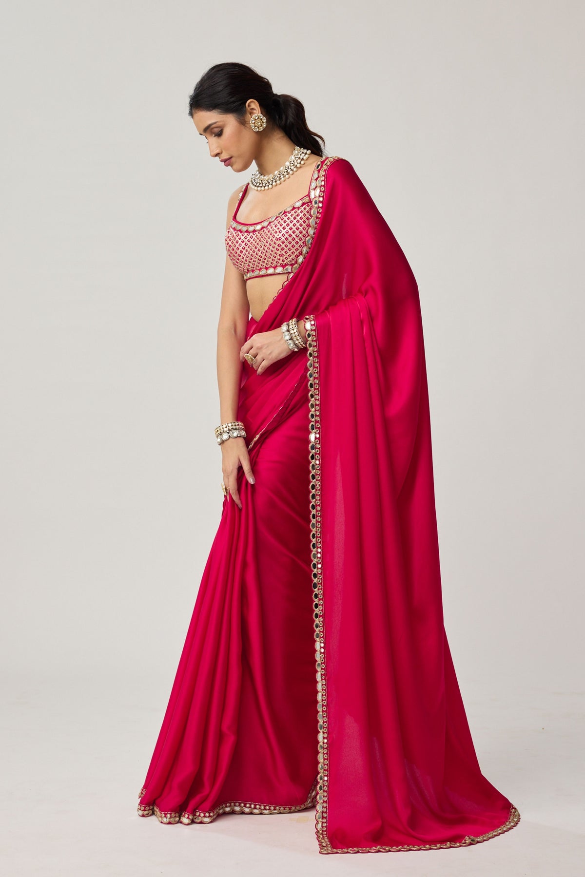 Crimson Red Embroidered Saree Set