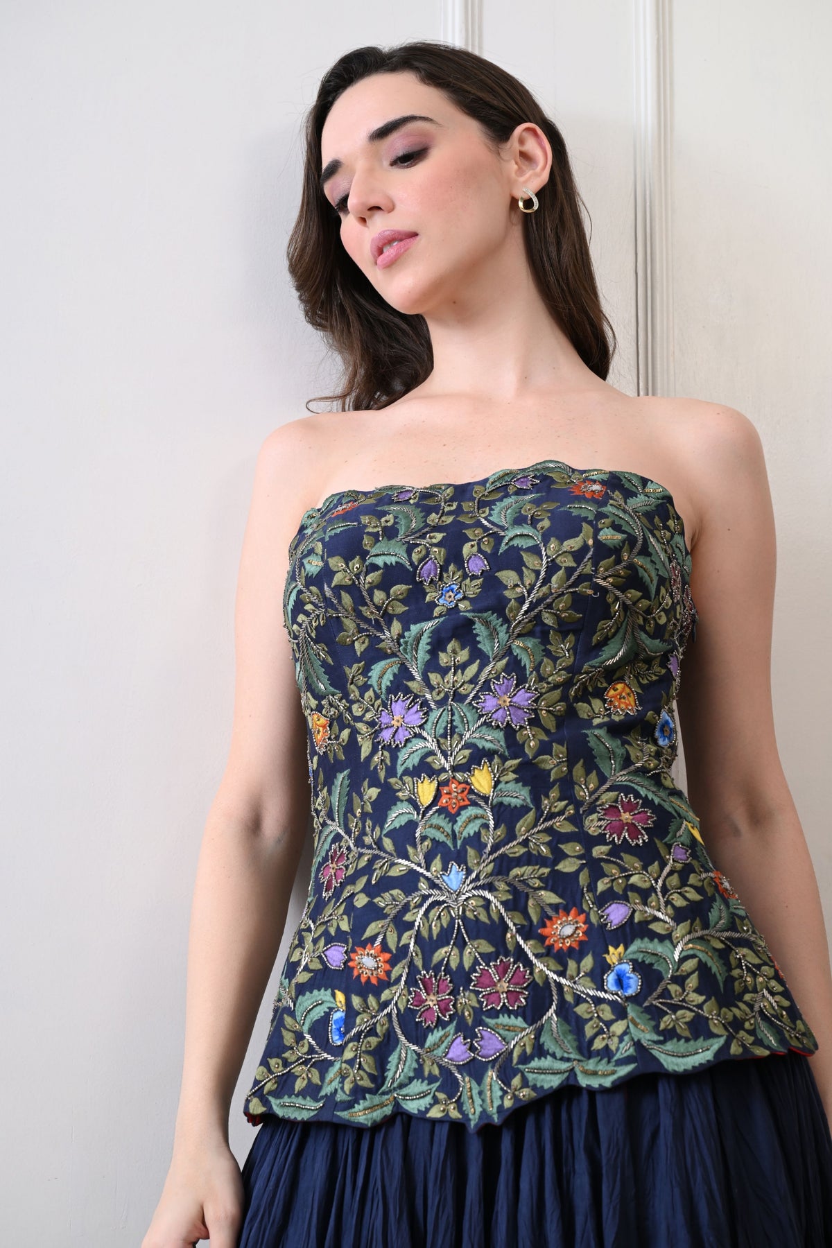 Blue Embroidered Corset Set