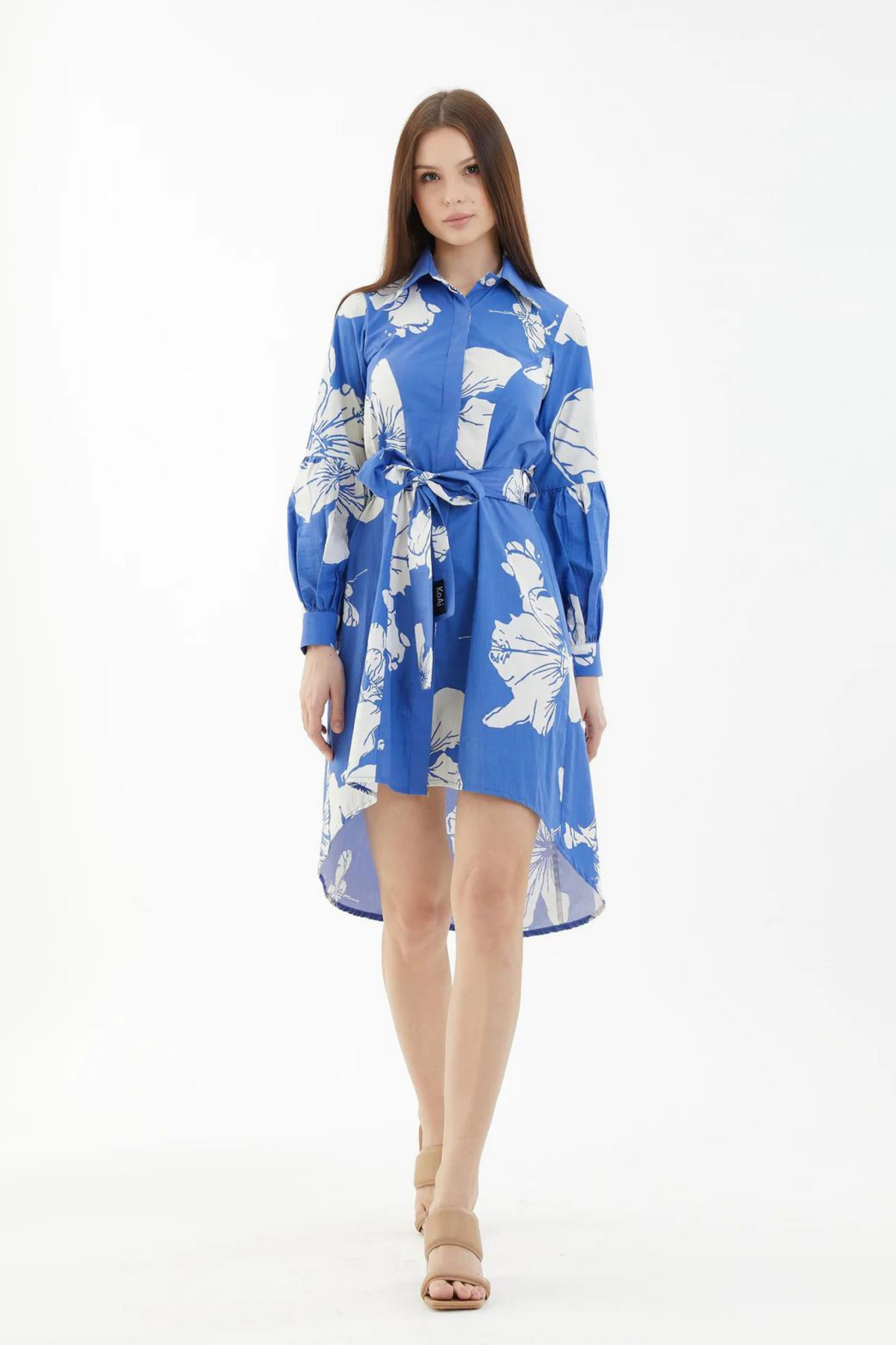 Blue And White Floral Shirt Dress