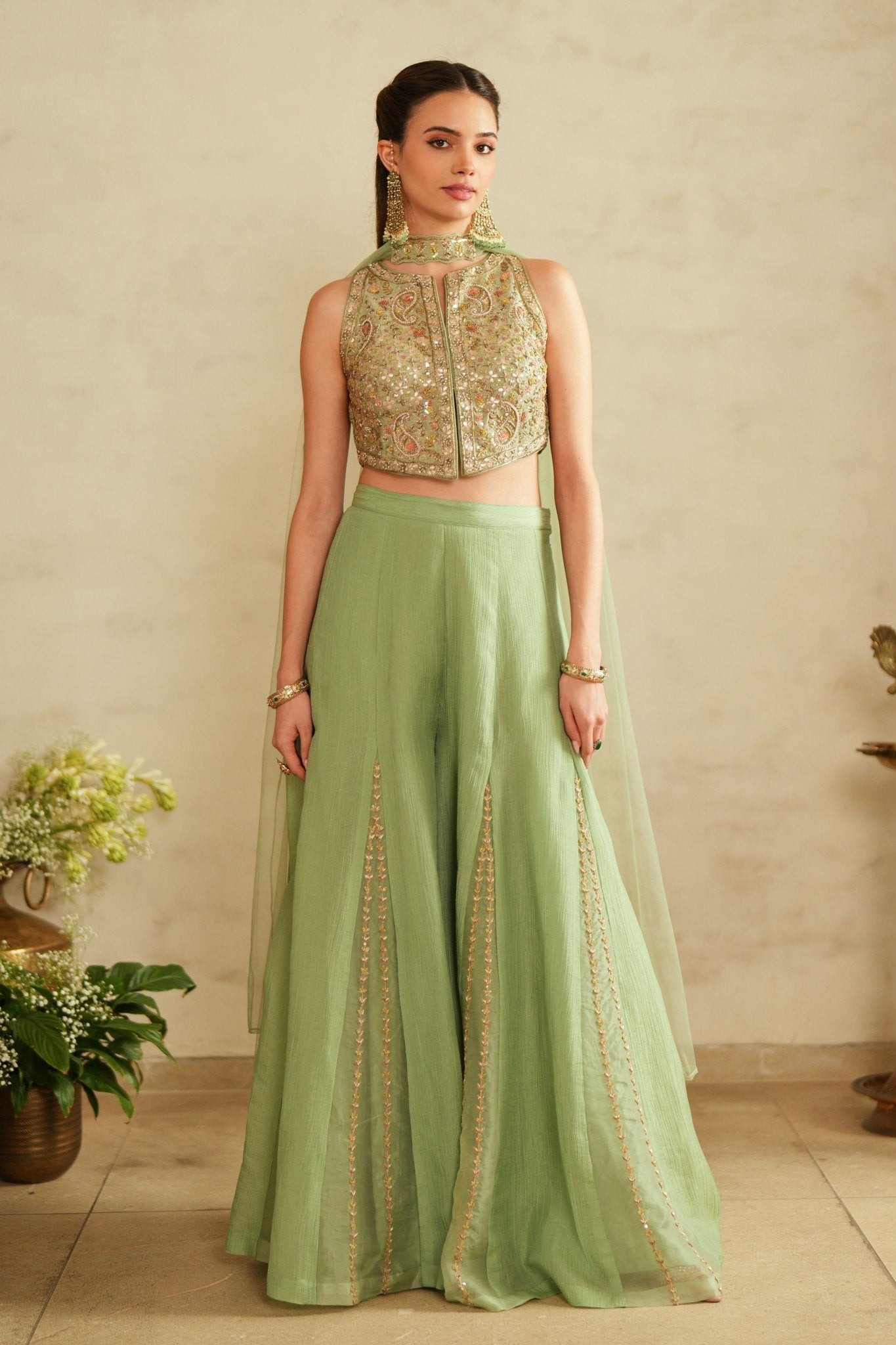 Aqua Green Kali Sharara Set - Saisha By Charu Arora - Elahe
