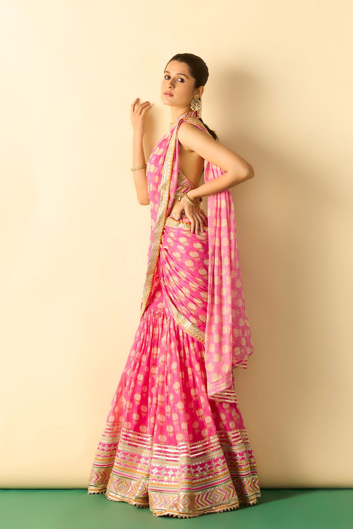 Labdhi Pink Draped Saree Set