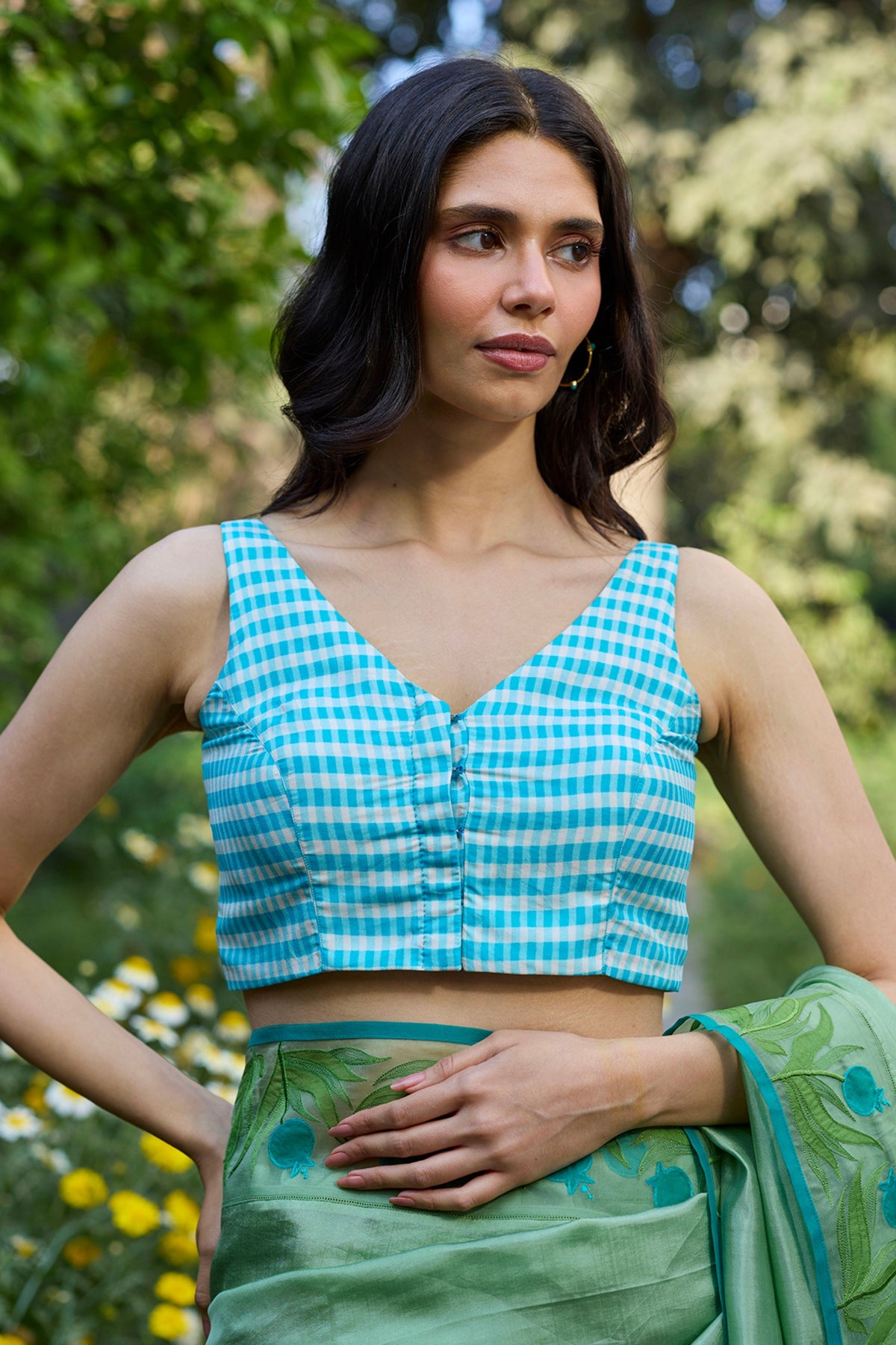 Windowpane Blue Checkered Blouse