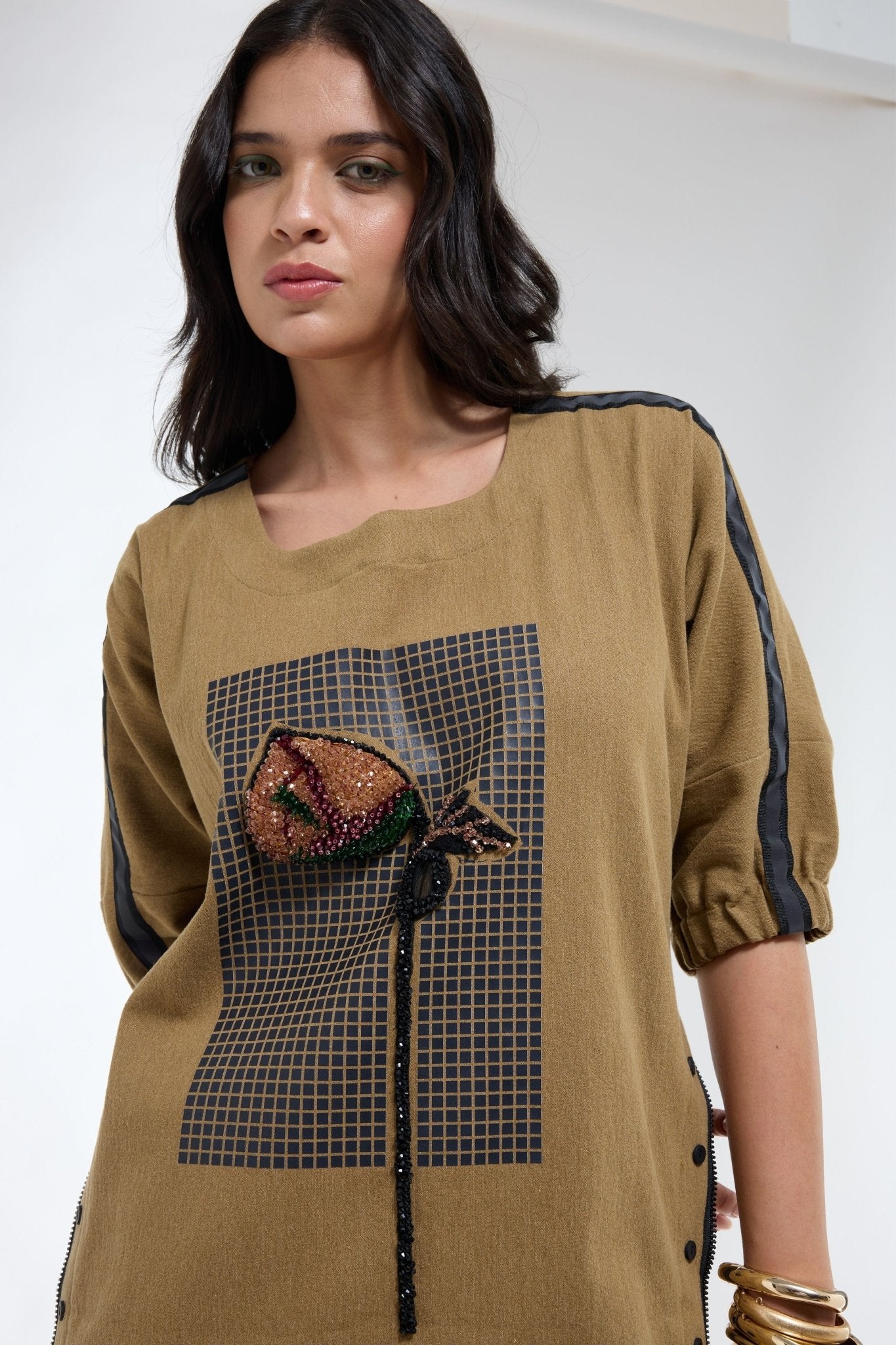 Denim Shift Khaki Dress - Krati Jain - Elahe