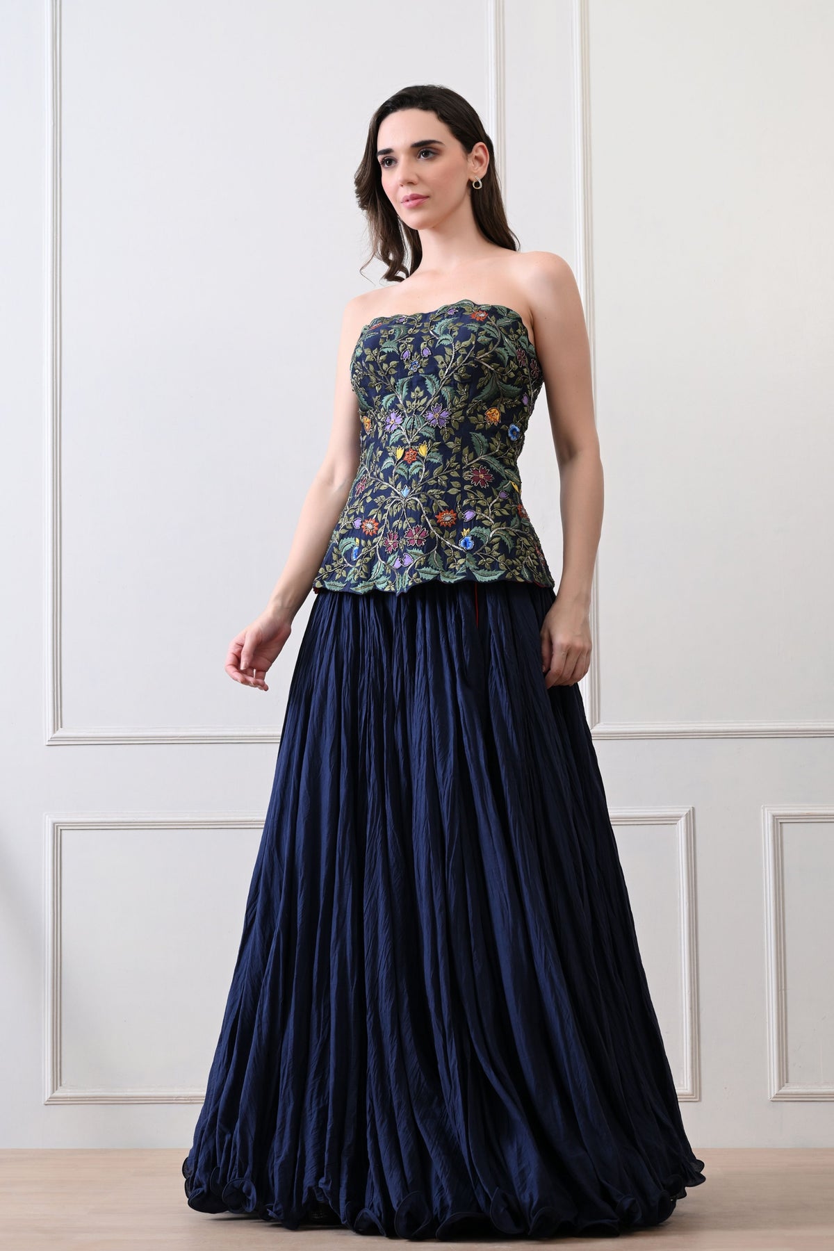 Blue Embroidered Corset Set