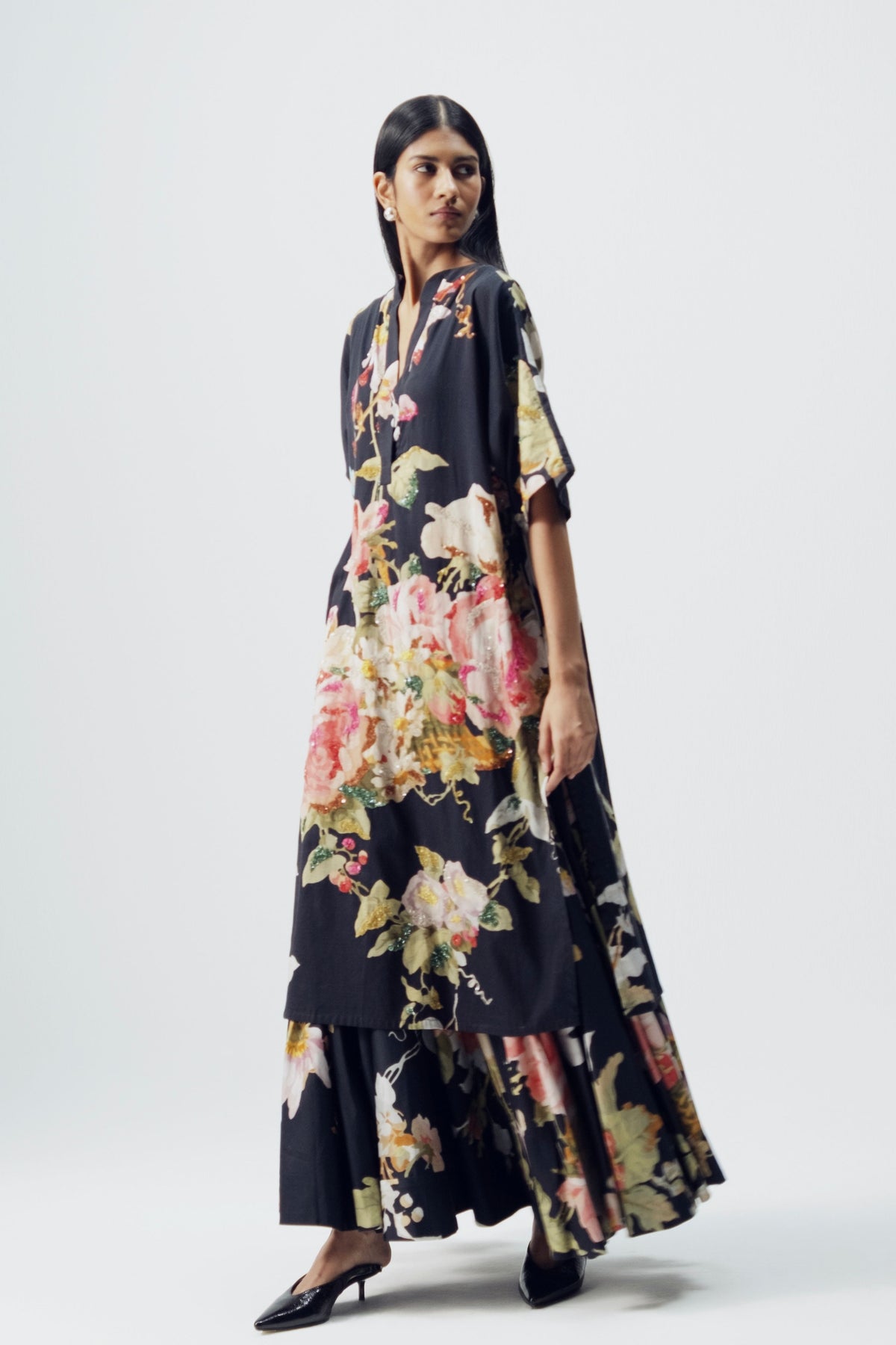 Carmine Embroidered Kurta and Skirt Set