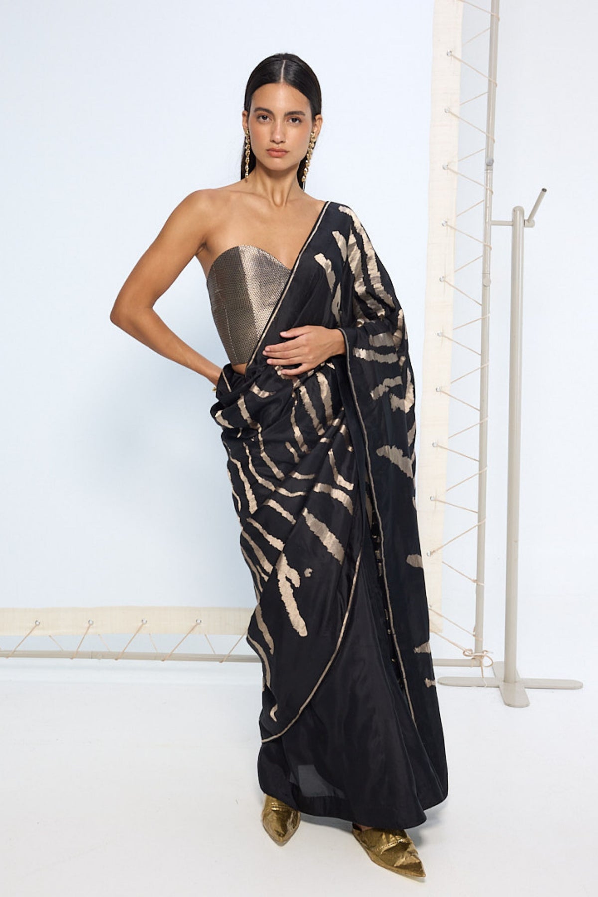 Handwoven Noir and Silver Saree