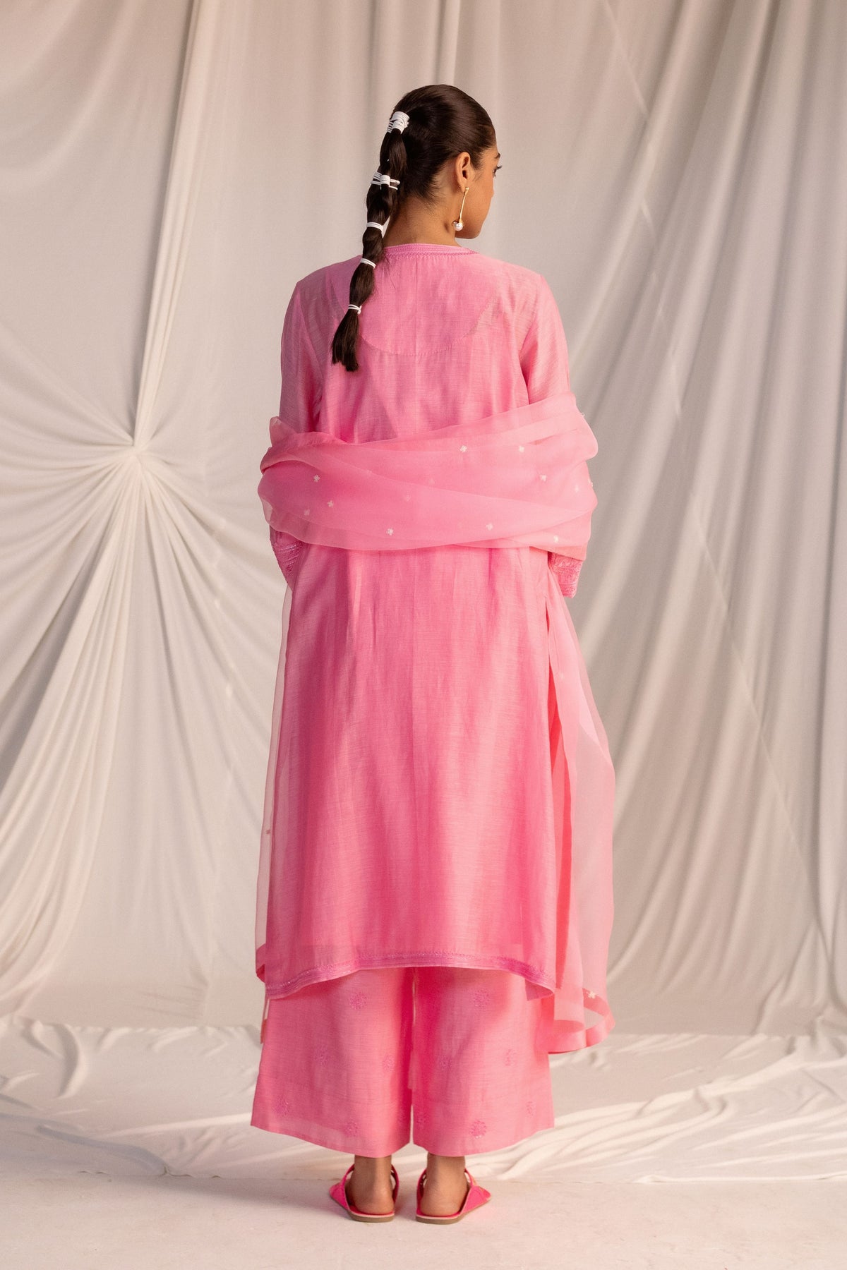 Pink Silk Embroidered Tunic Set