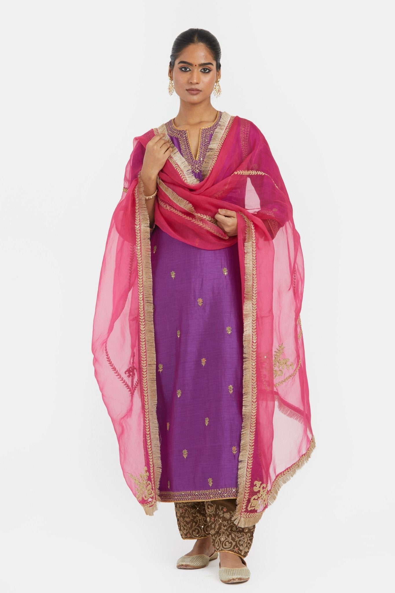 Chanderi Straight Kurta Set - Kora - Elahe