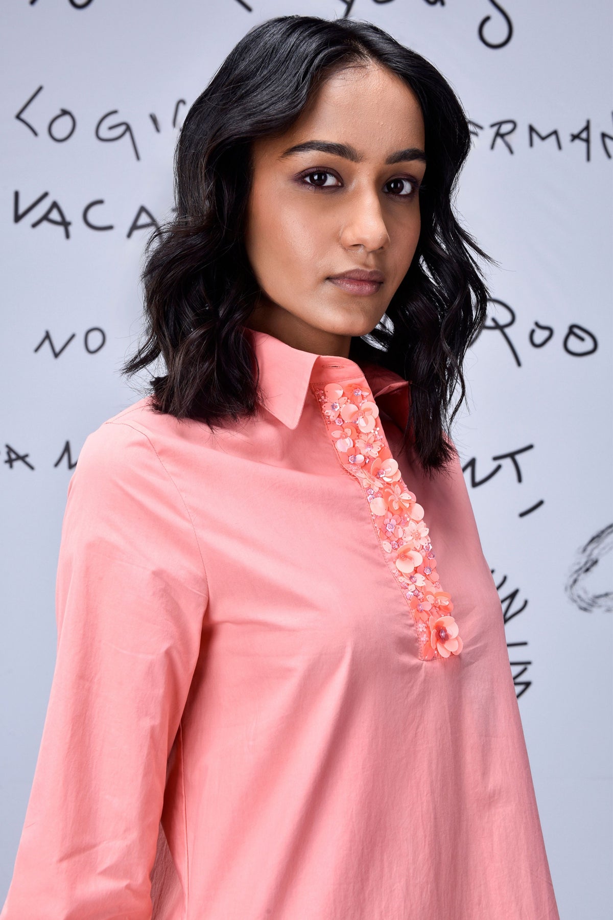 Sequenced Placket Dress Coral Peach