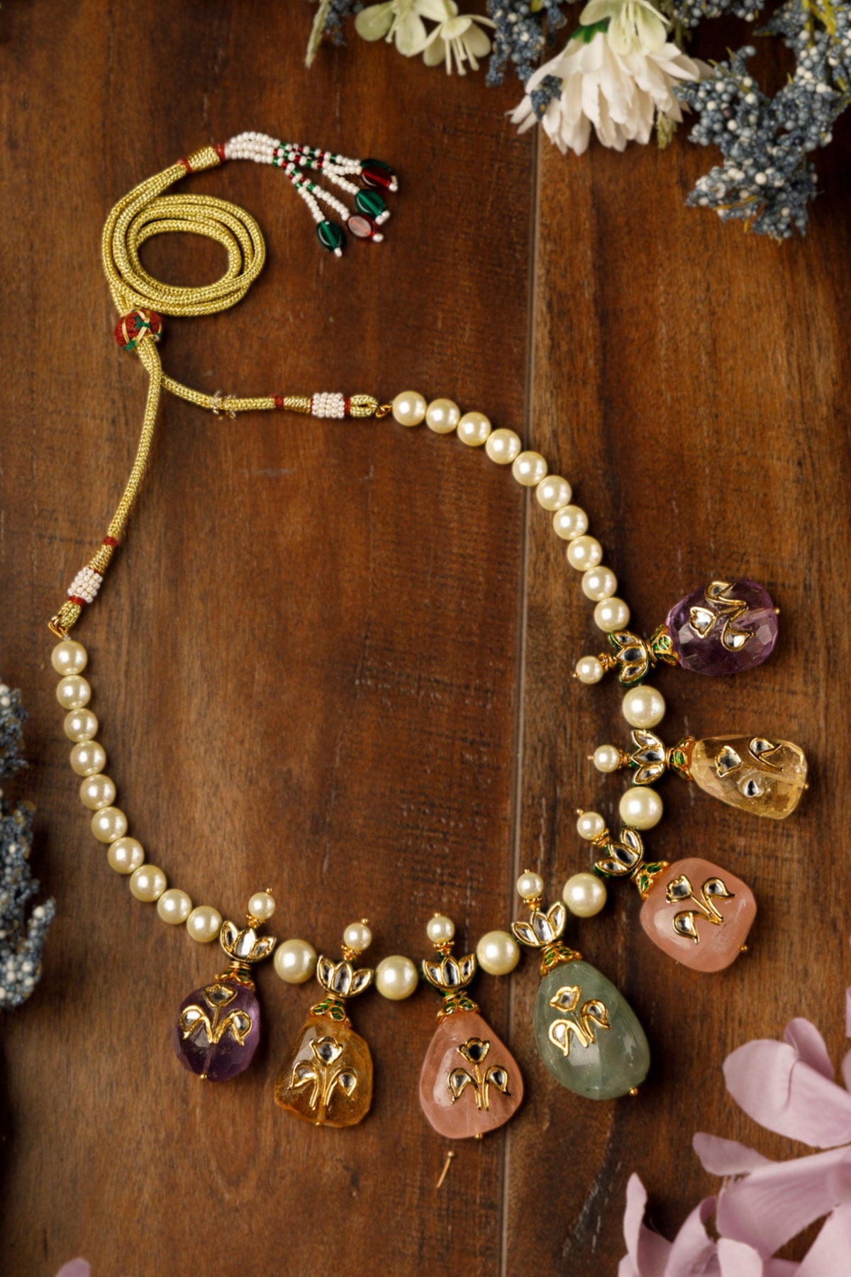 Inaayat Gold Plated Multicolored Kundan Polki Necklace Set