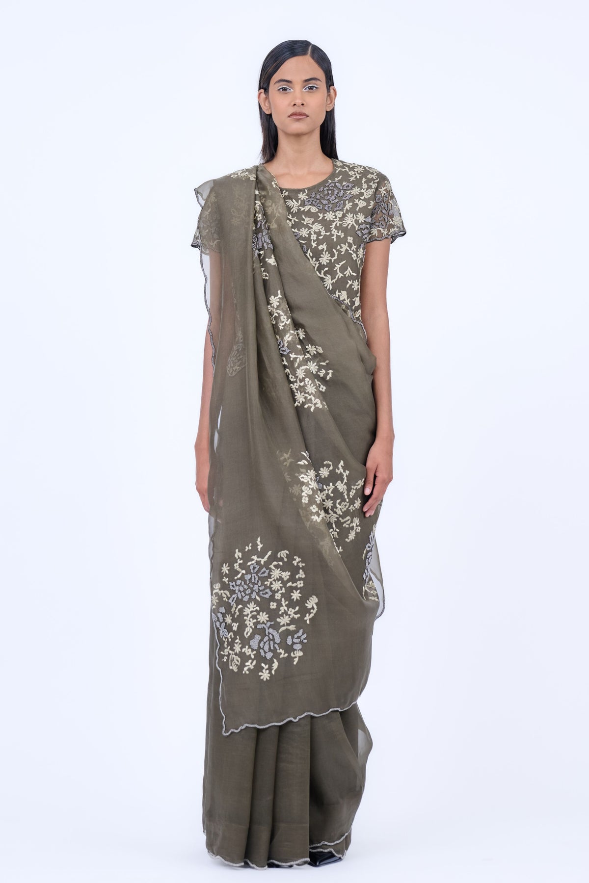 Silk Organza Khaki Blouse