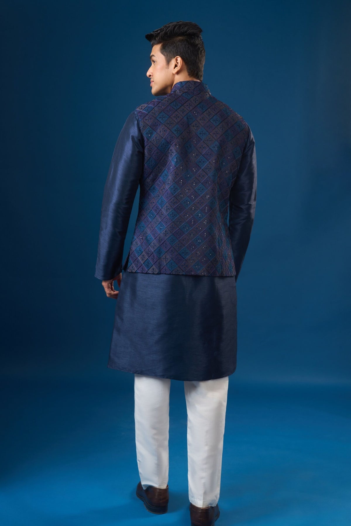 Royal Blue Kurta-bundi Set