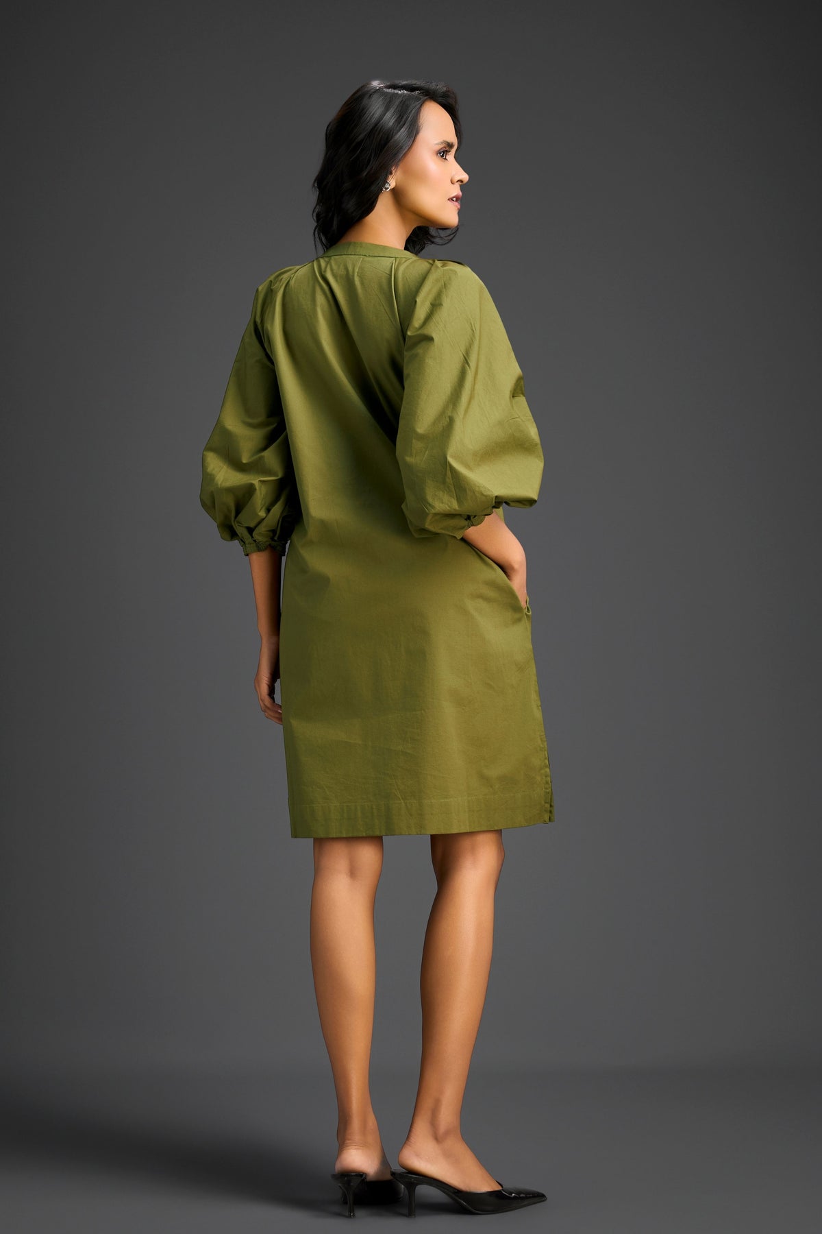 Embroidery Green V-neck Dress