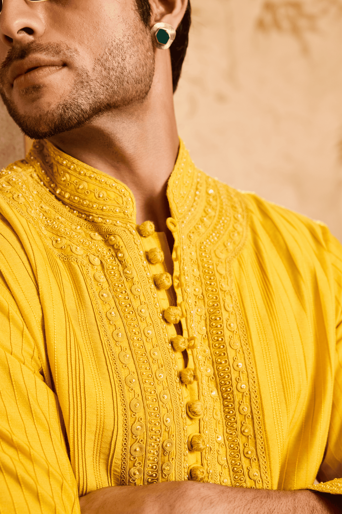 Embroidered Mustard Kurta Set