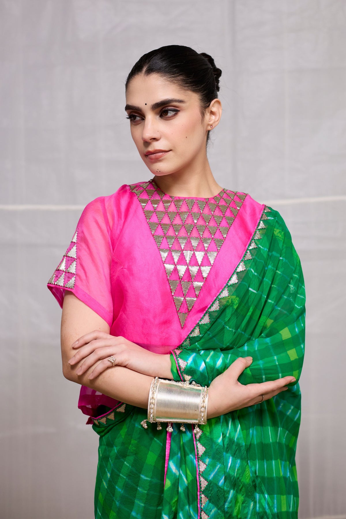 Green Ret Saree Set