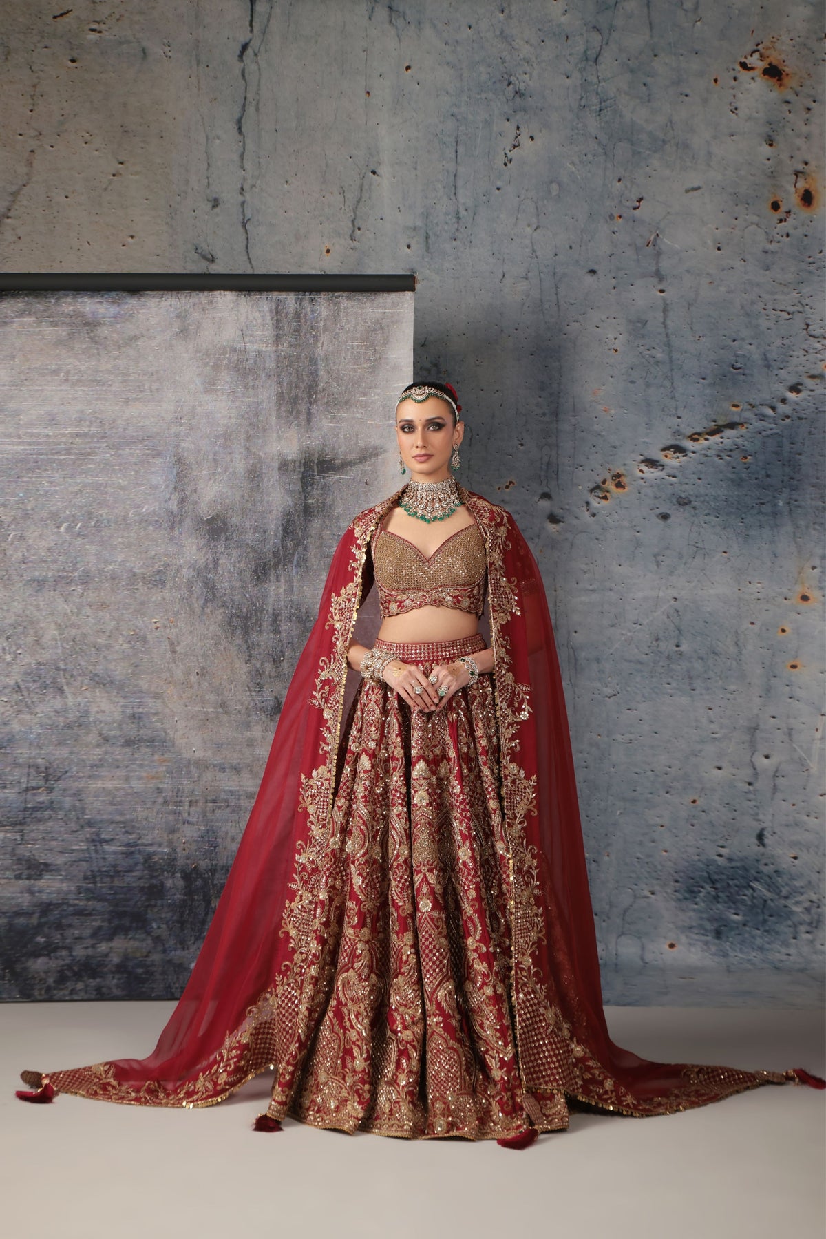 Maroon Heavy Jaal Lehenga Set