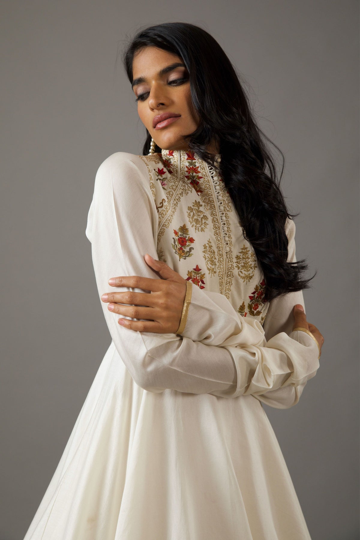 Chanderi Anarkali Set in Ivory