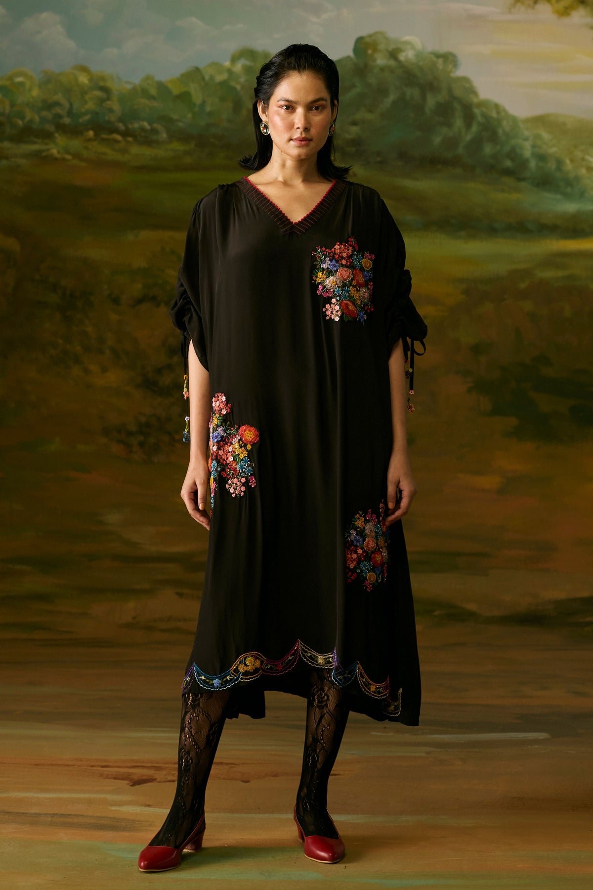 Onyx Applique Black Dress