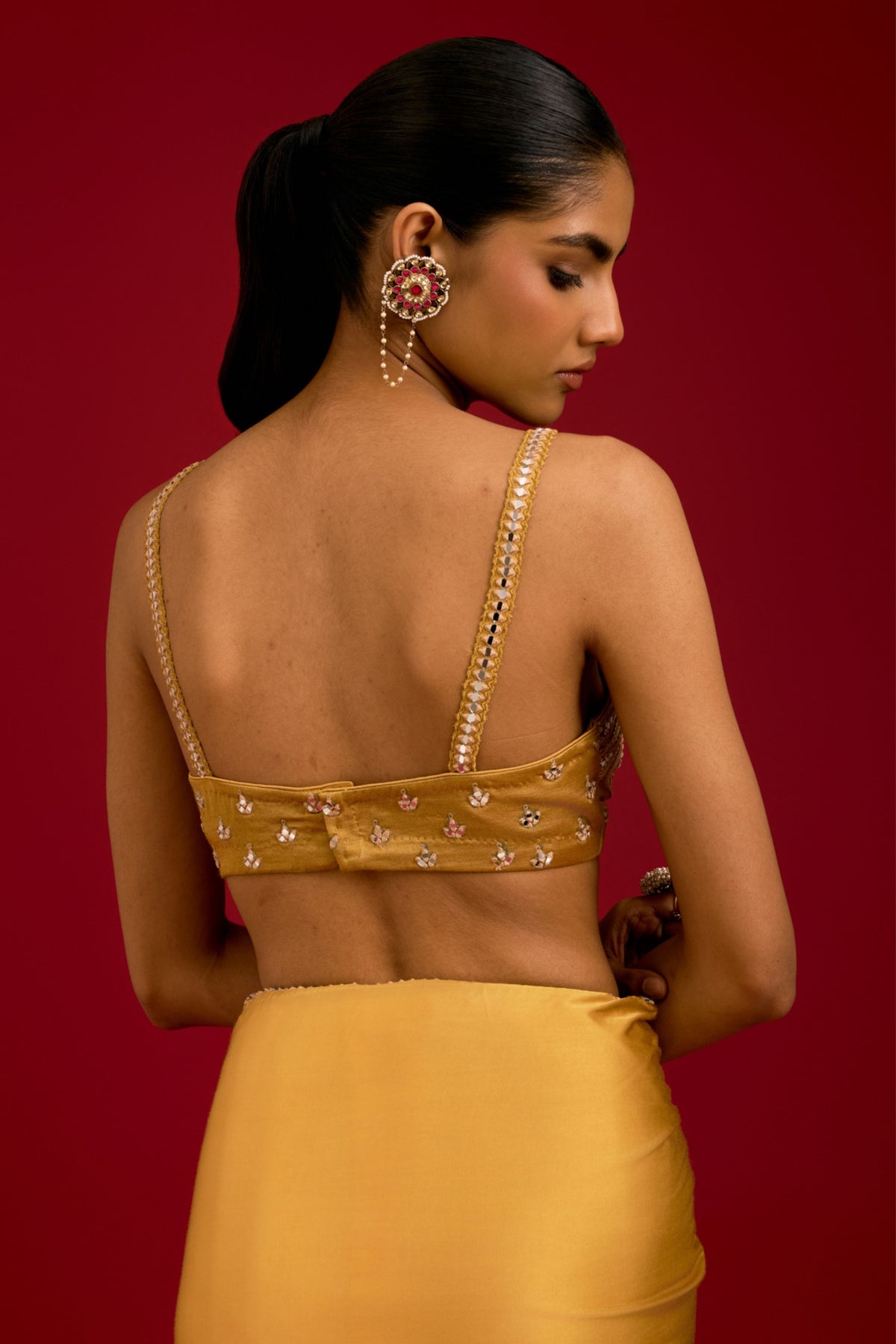 Mustard Embroidered Saree Set
