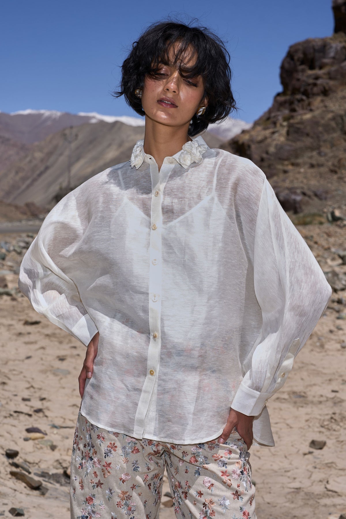 Floral Collar Silk Linen Shirt