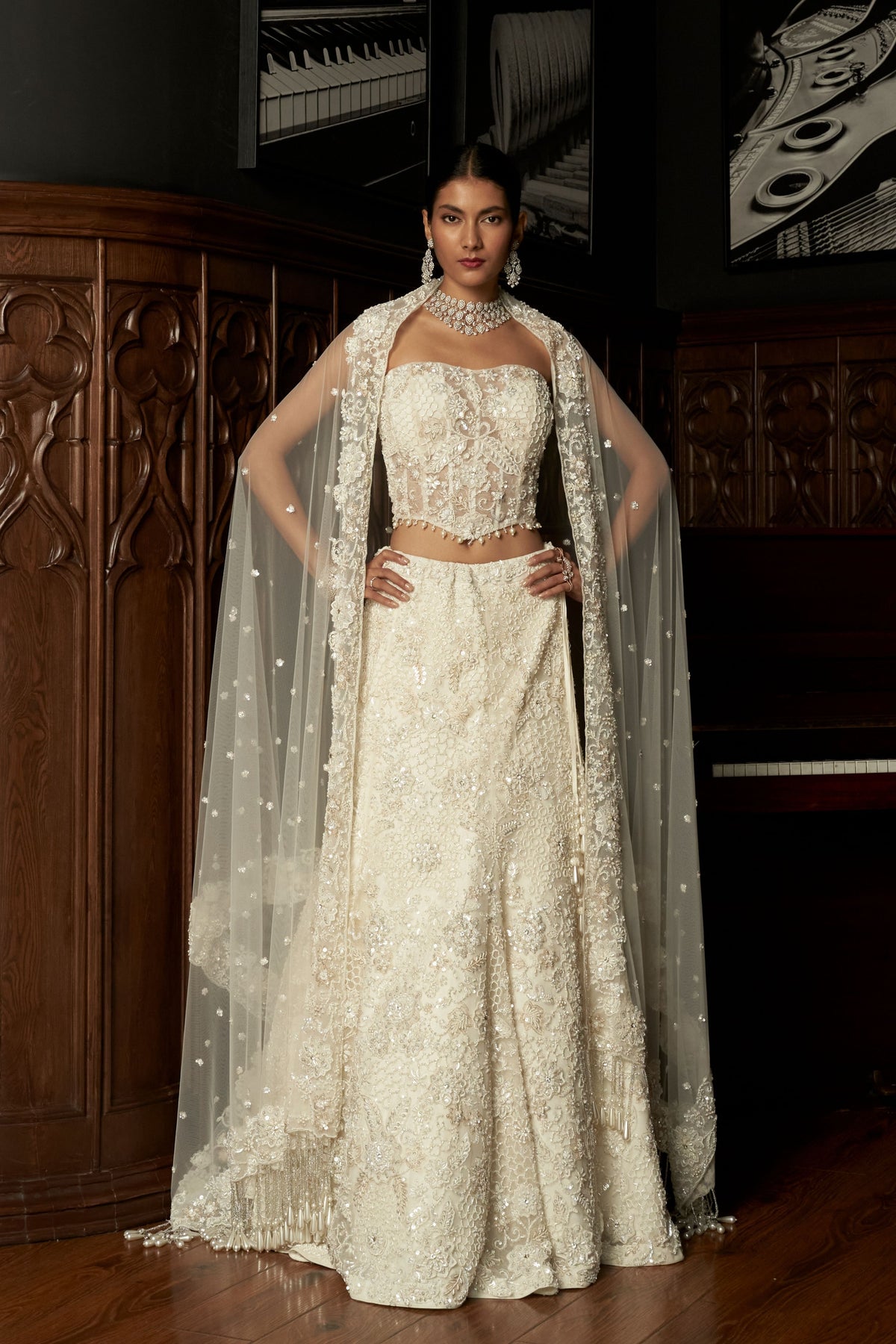 Ivory Fish Cut Lehenga Set