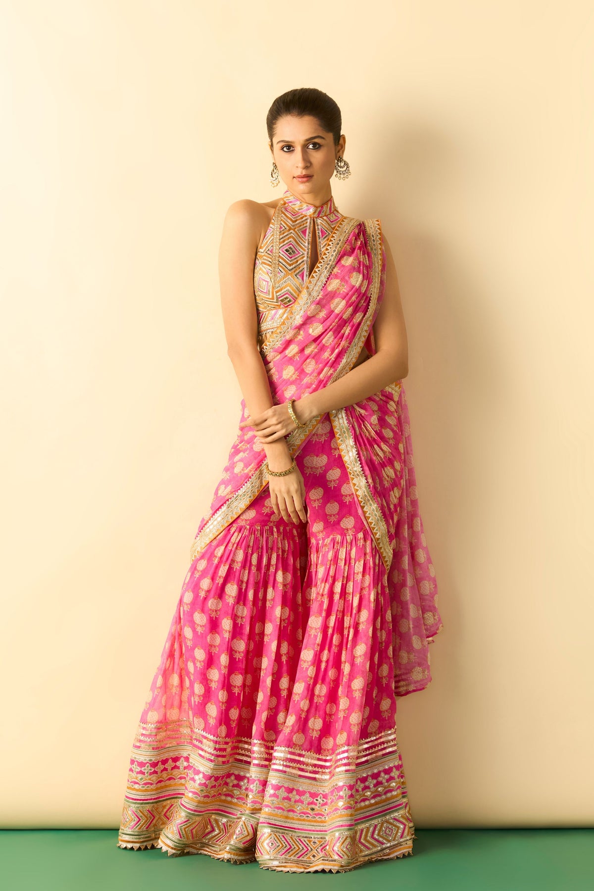 Labdhi Pink Draped Saree Set