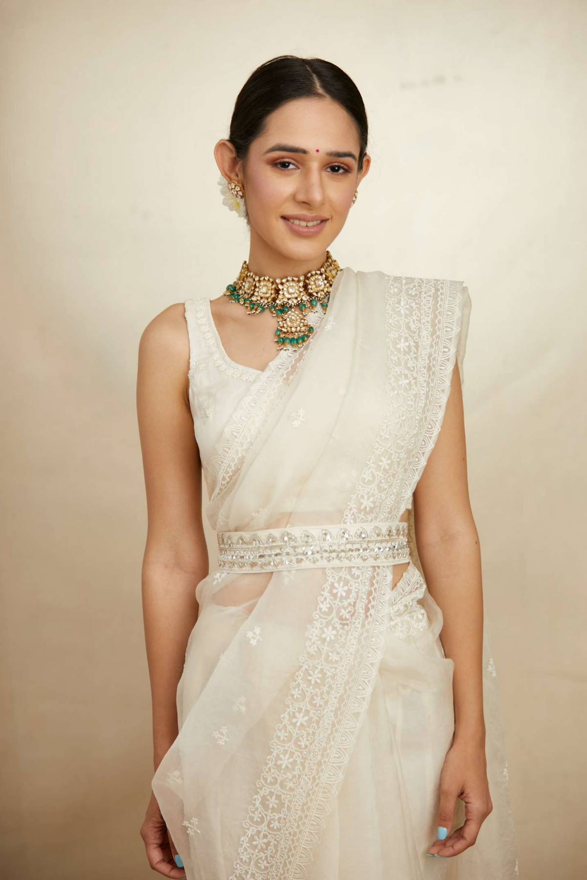 White Organza Sequence Work Saree